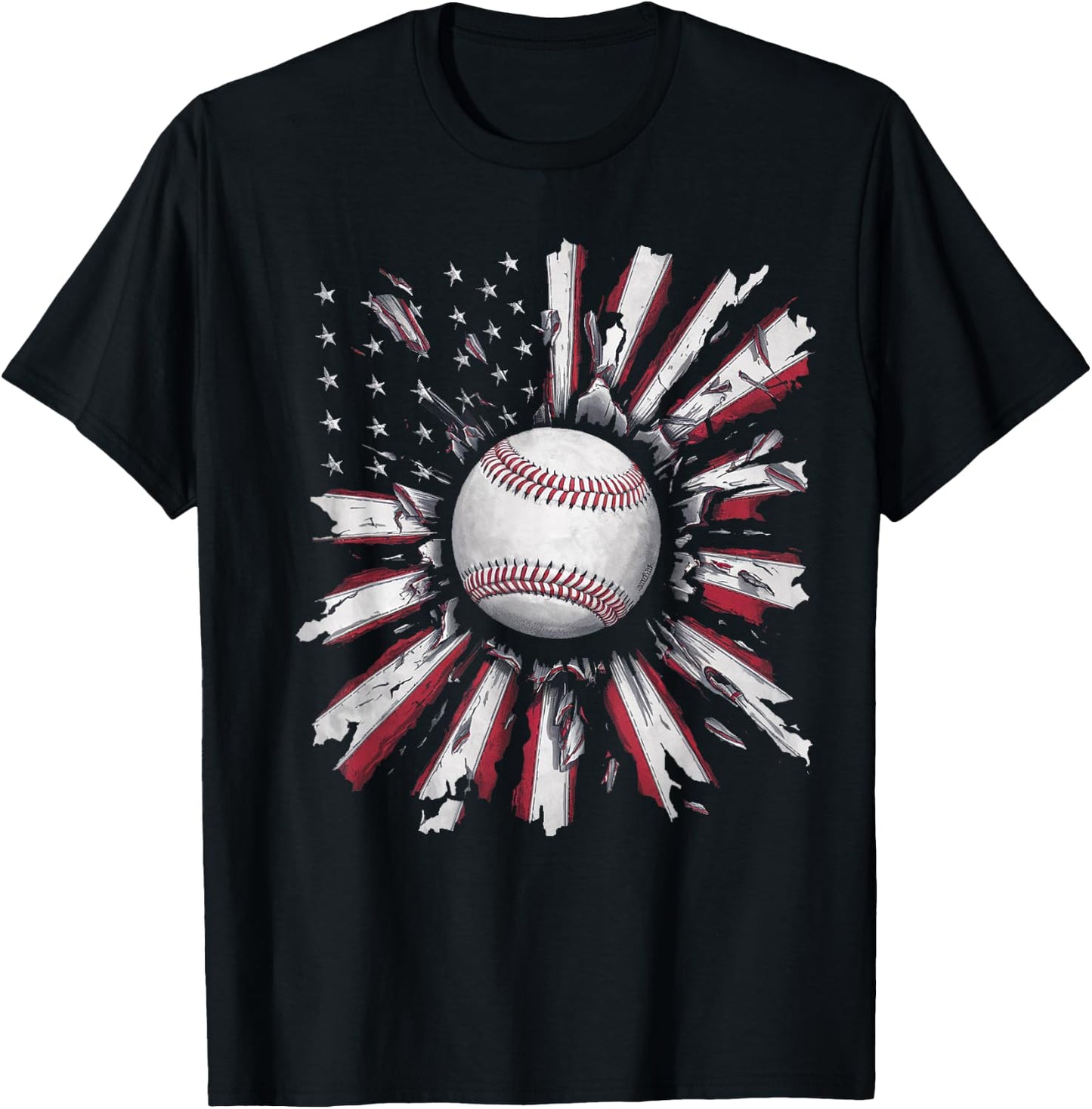American Flag Baseball Player Bat Fan Catcher Pitcher USA T-Shirt - T-Shirt | Black