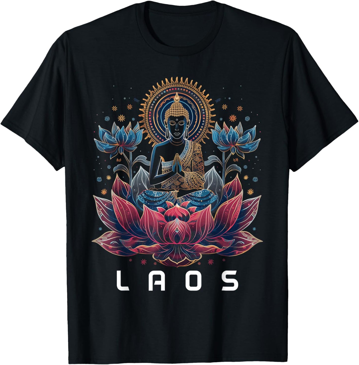 Laos Buddha Vintage Buddhist Souvenir T-Shirt - T-Shirt | Black