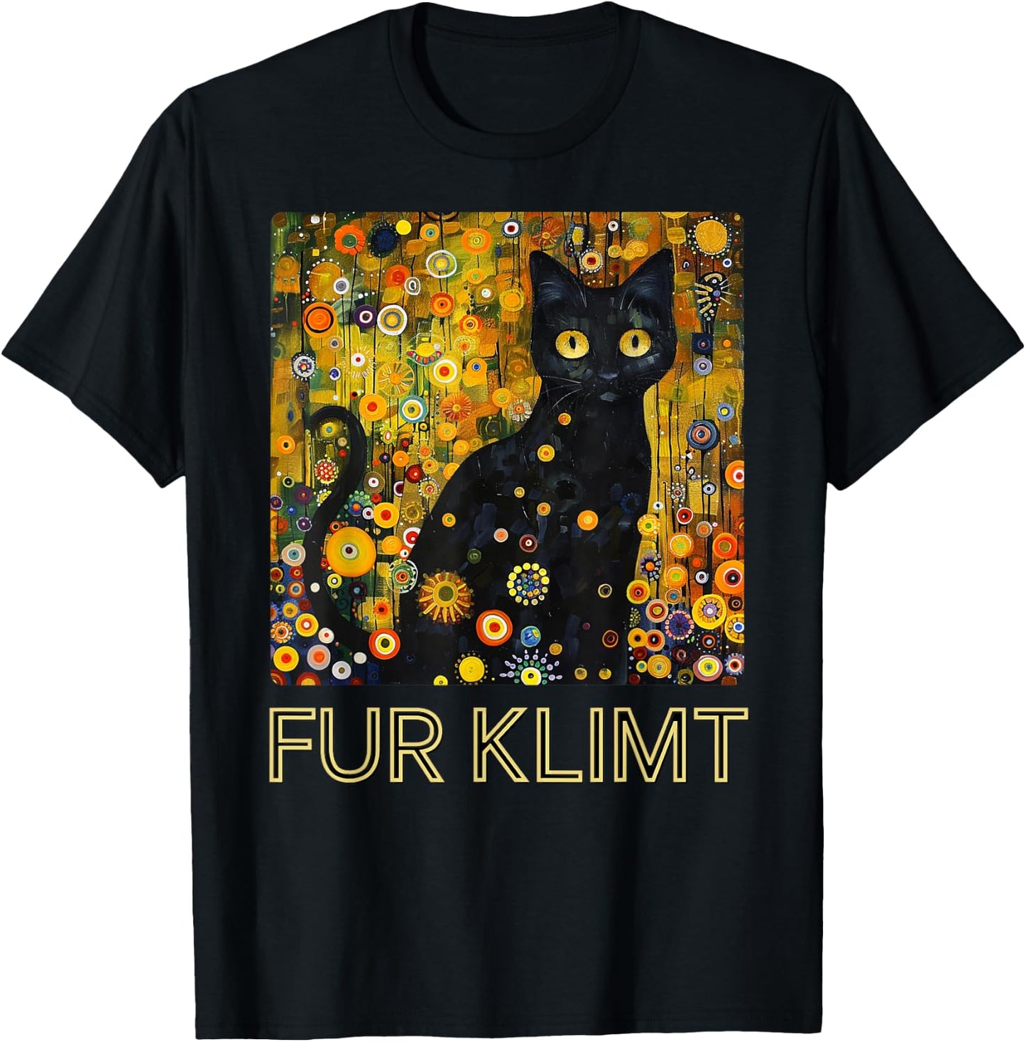 Black Cat in Klimt Painting, Cat Lover, Artist Art Student T-Shirt - T-Shirt | Black