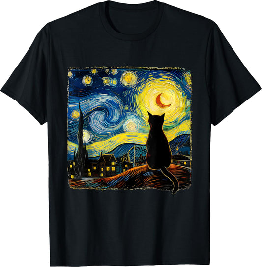 Cat Starry Night Cat For Cat Lover Cat Dad T-Shirt - T-Shirt | Black