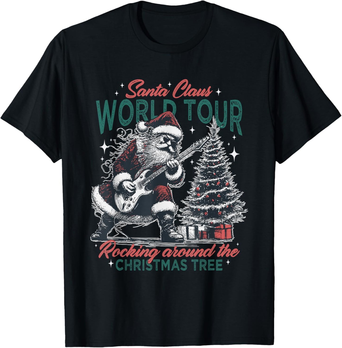 Santa Claus World Tour Rocking Around The Christmas Tree T-Shirt - T-Shirt | Black