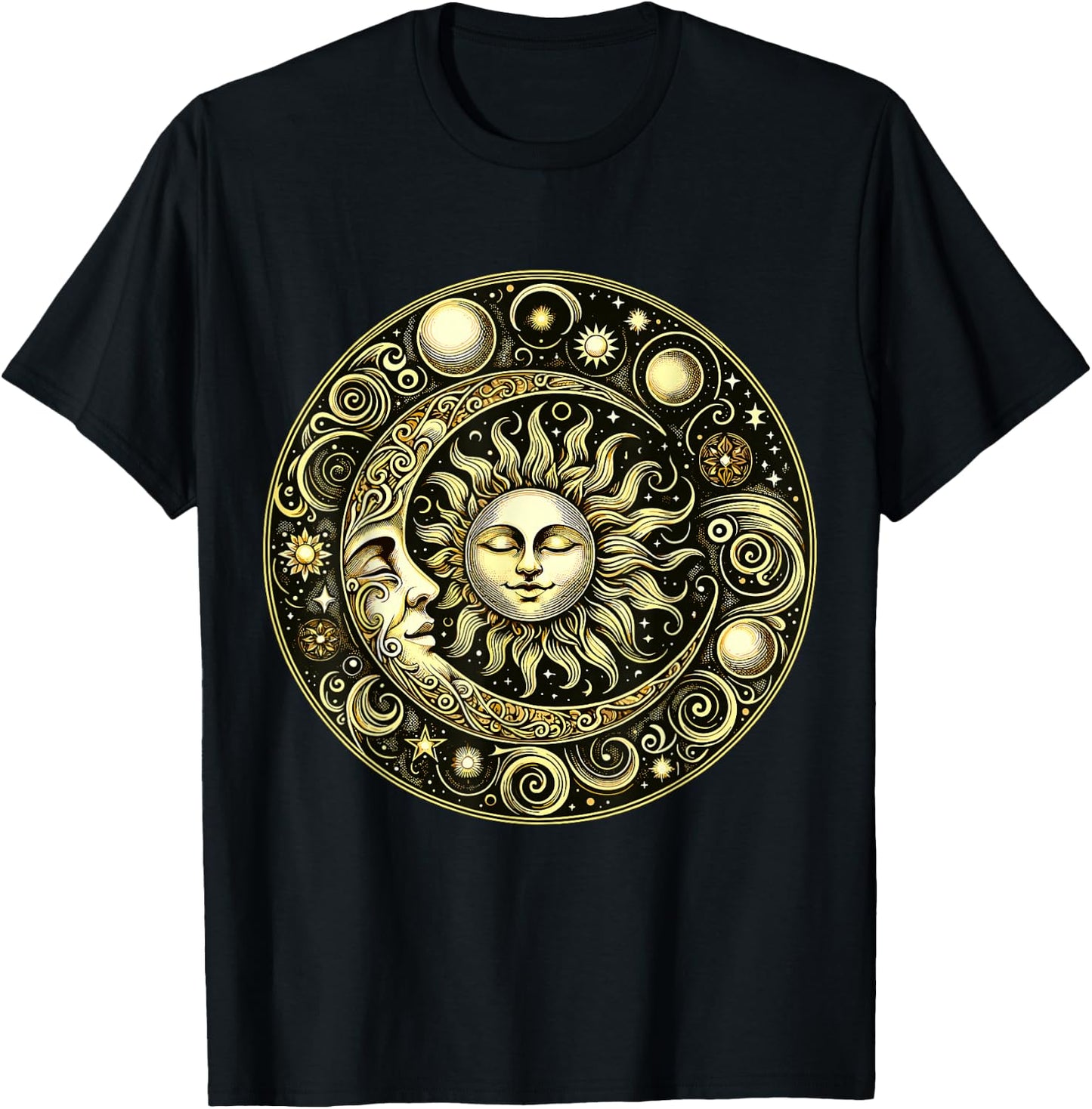 Celestial Moon and Sun T-Shirt - T-Shirt | Black