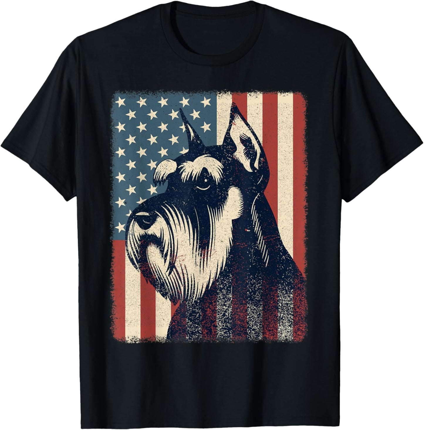 Retro Schnauzer Lover Patriotic American USA Flag July 4th T-Shirt - T-Shirt | Black