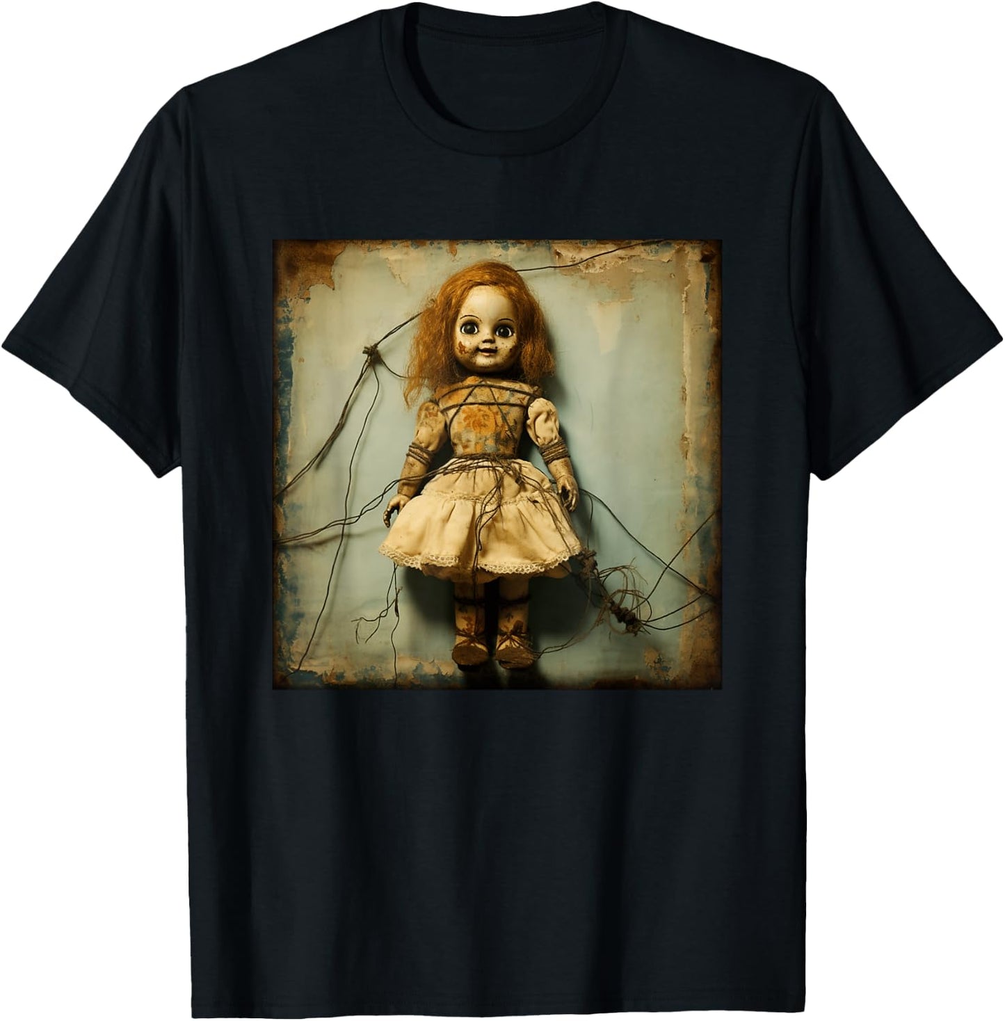 Creepy Haunted Doll Vintage Horror Nightmare Doll T-Shirt - T-Shirt | Black