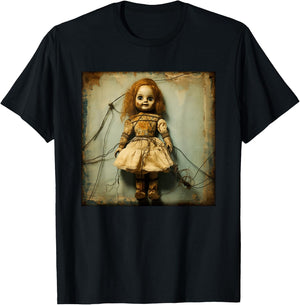 Creepy Haunted Doll Vintage Horror Nightmare Doll T-Shirt - T-Shirt | Black