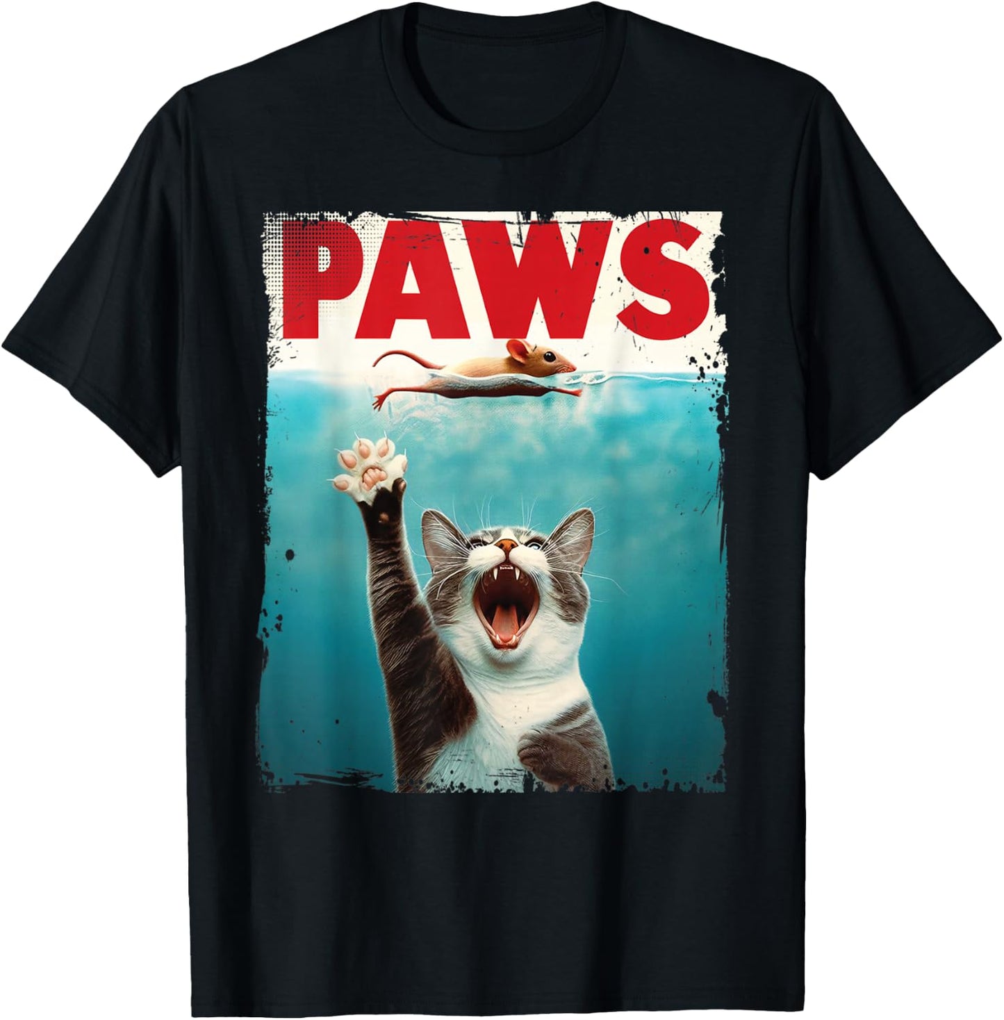 Paws Parody Cat Mouse Humorous Cat Chasing Mouse Kitten T-Shirt - T-Shirt | Black