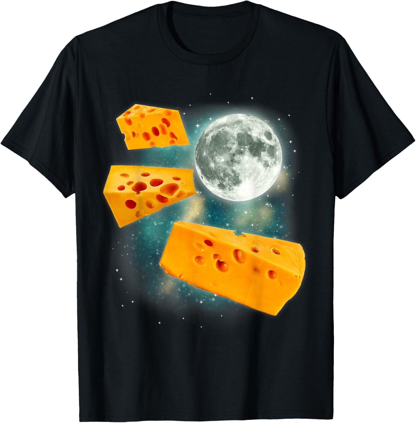 Three Cheese Moon | 3 Flying Cheddar Curds Cheesemonger T-Shirt - T-Shirt | Black