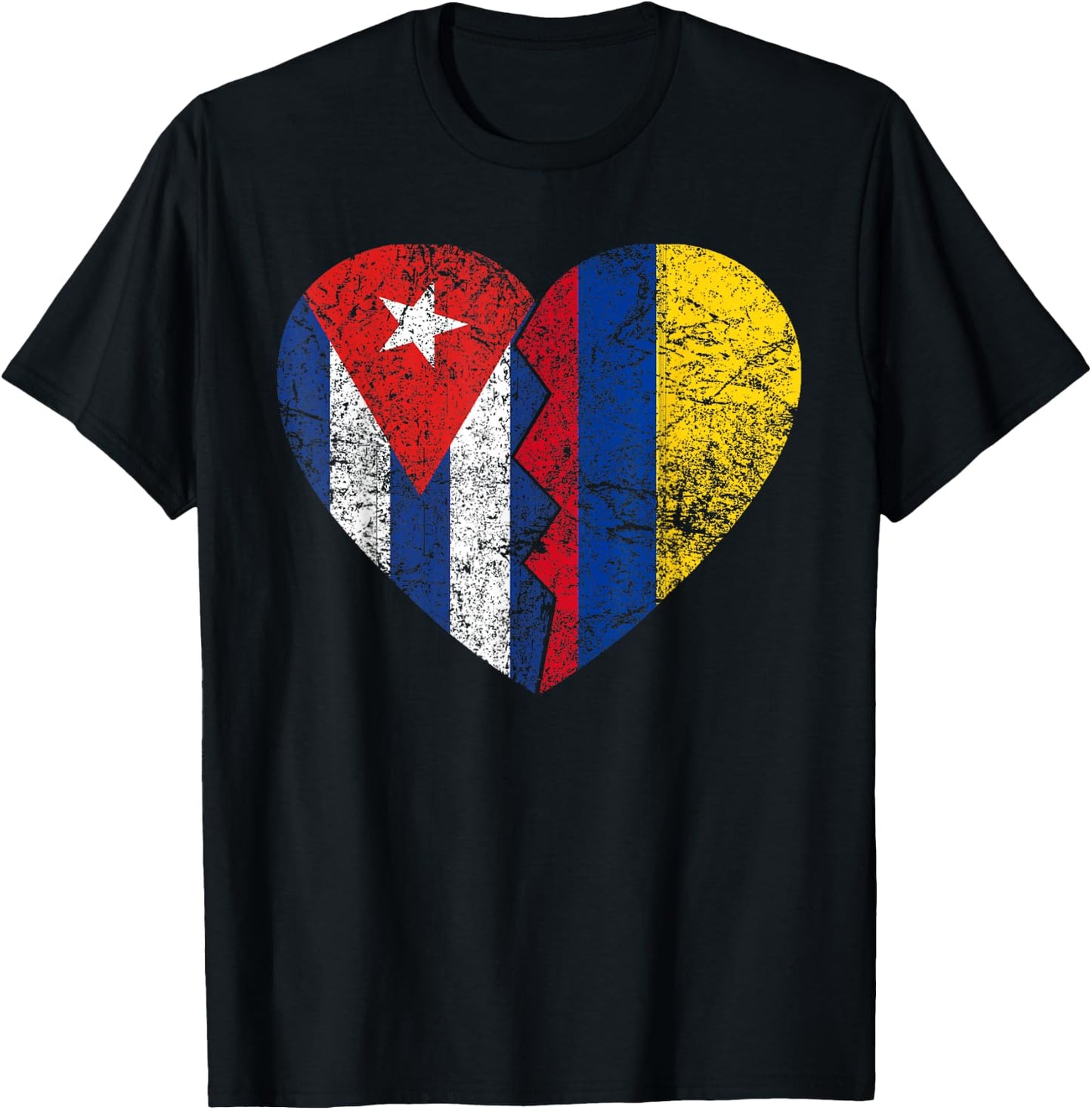 Colombian Cuban Flags Heart | Cuba Colombia Roots Vintage T-Shirt - T-Shirt | Black
