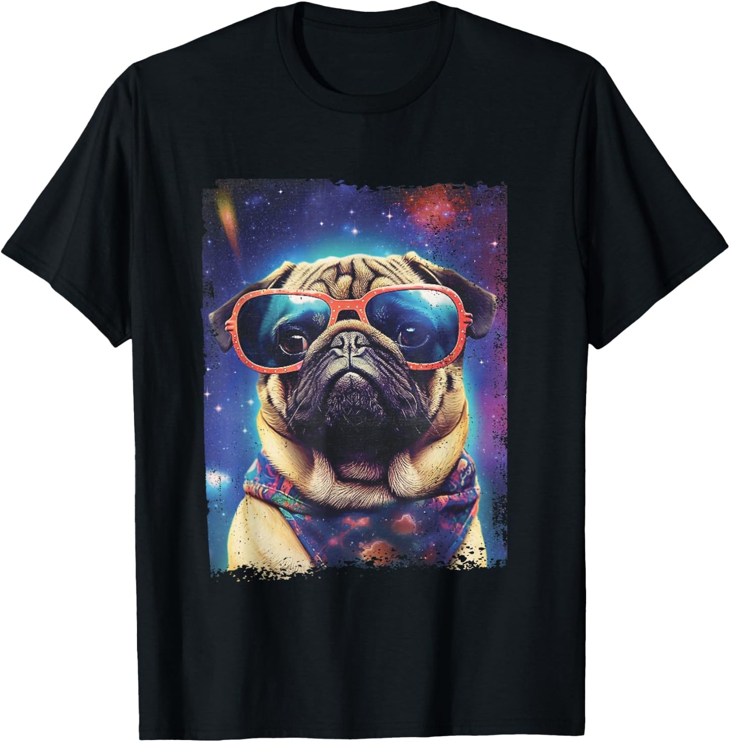 Pug in Space Funny Colorful Dog Graphic T-Shirt - T-Shirt | Black