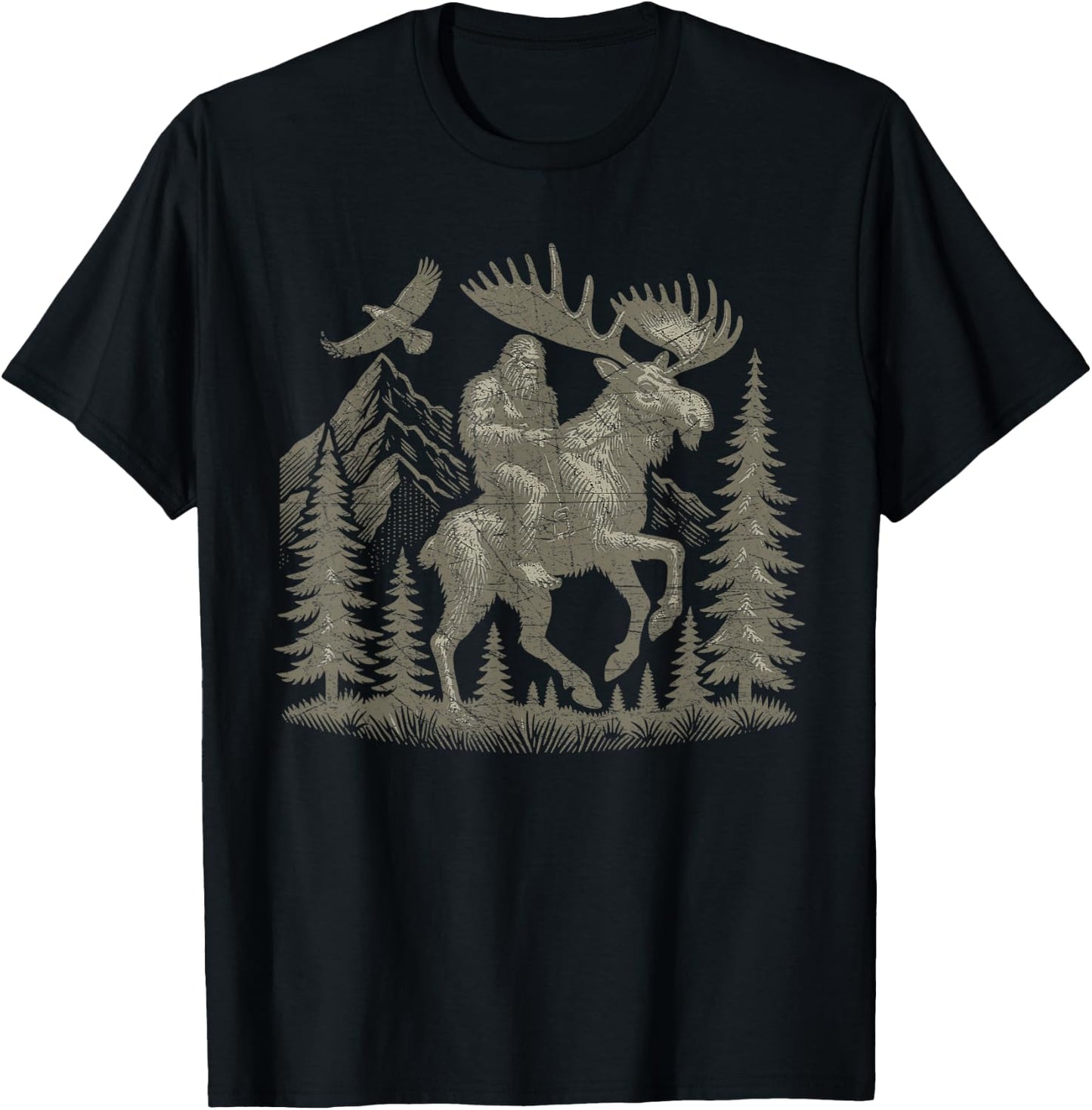 Bigfoot Riding Moose Mountain Adventure T-Shirt - T-Shirt | Black