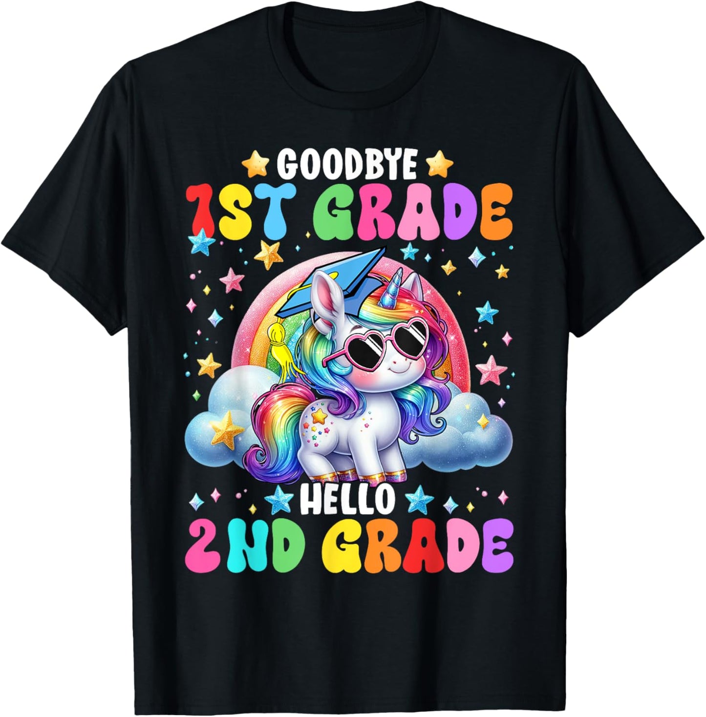 Cute Unicorn Goodbye 1st Grade Hello 2nd Grade Girls Kids T-Shirt - T-Shirt | Black