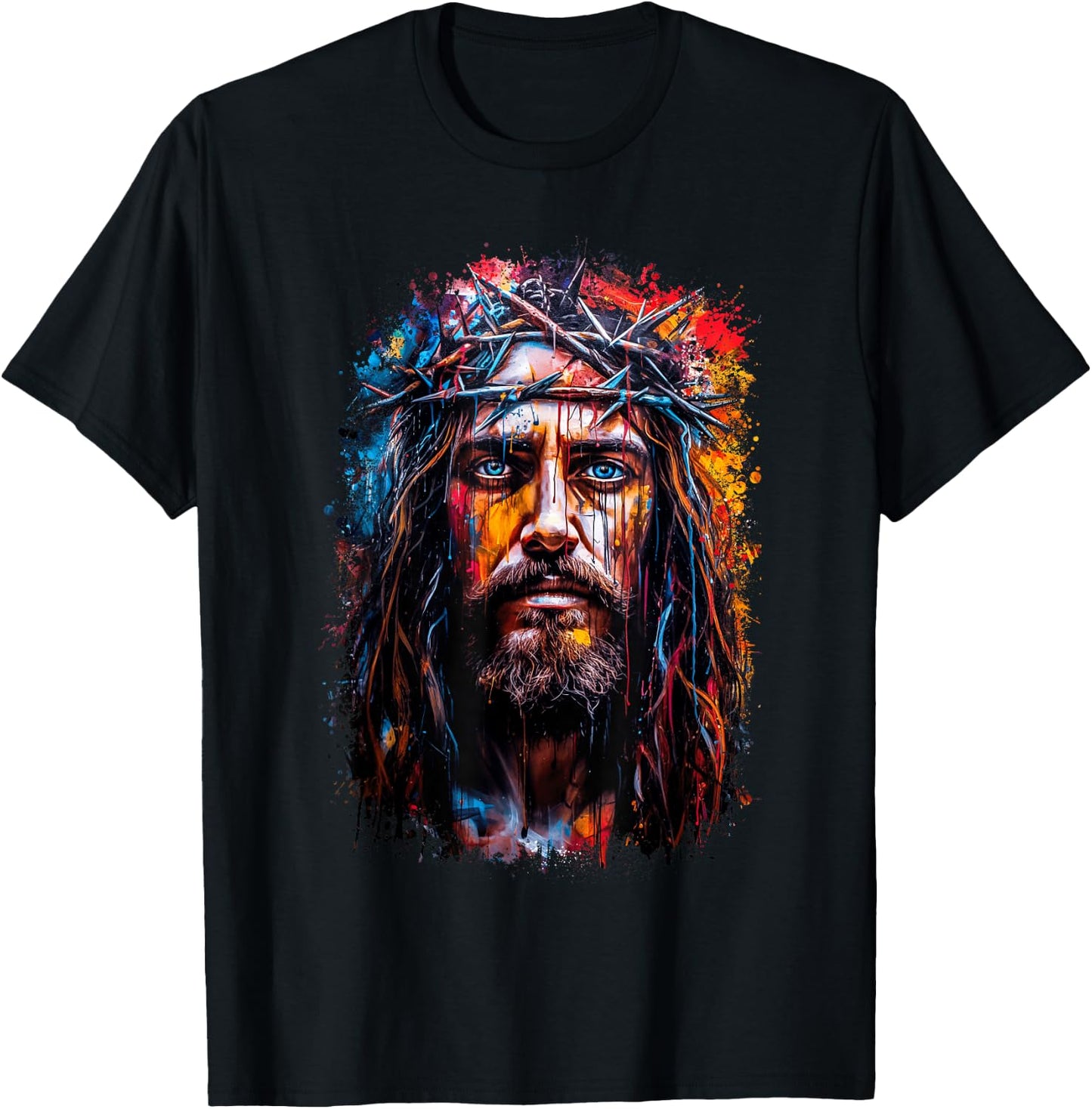 Graffiti-Style Portrait: Jesus Christ Crowned with Thorns T-Shirt - T-Shirt | Black