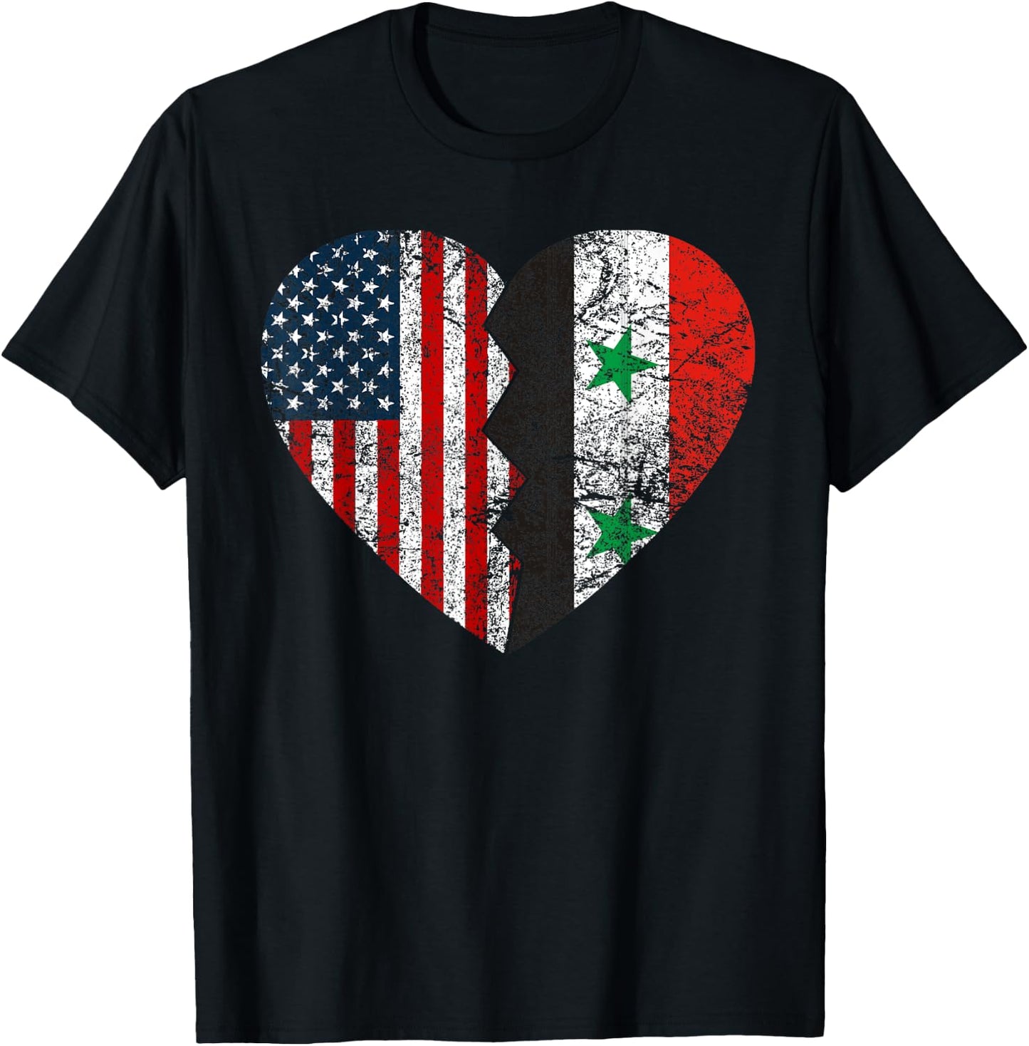 Syrian American Flags Heart | United States Syria Roots Women Kids Men T-Shirt - T-Shirt | Black