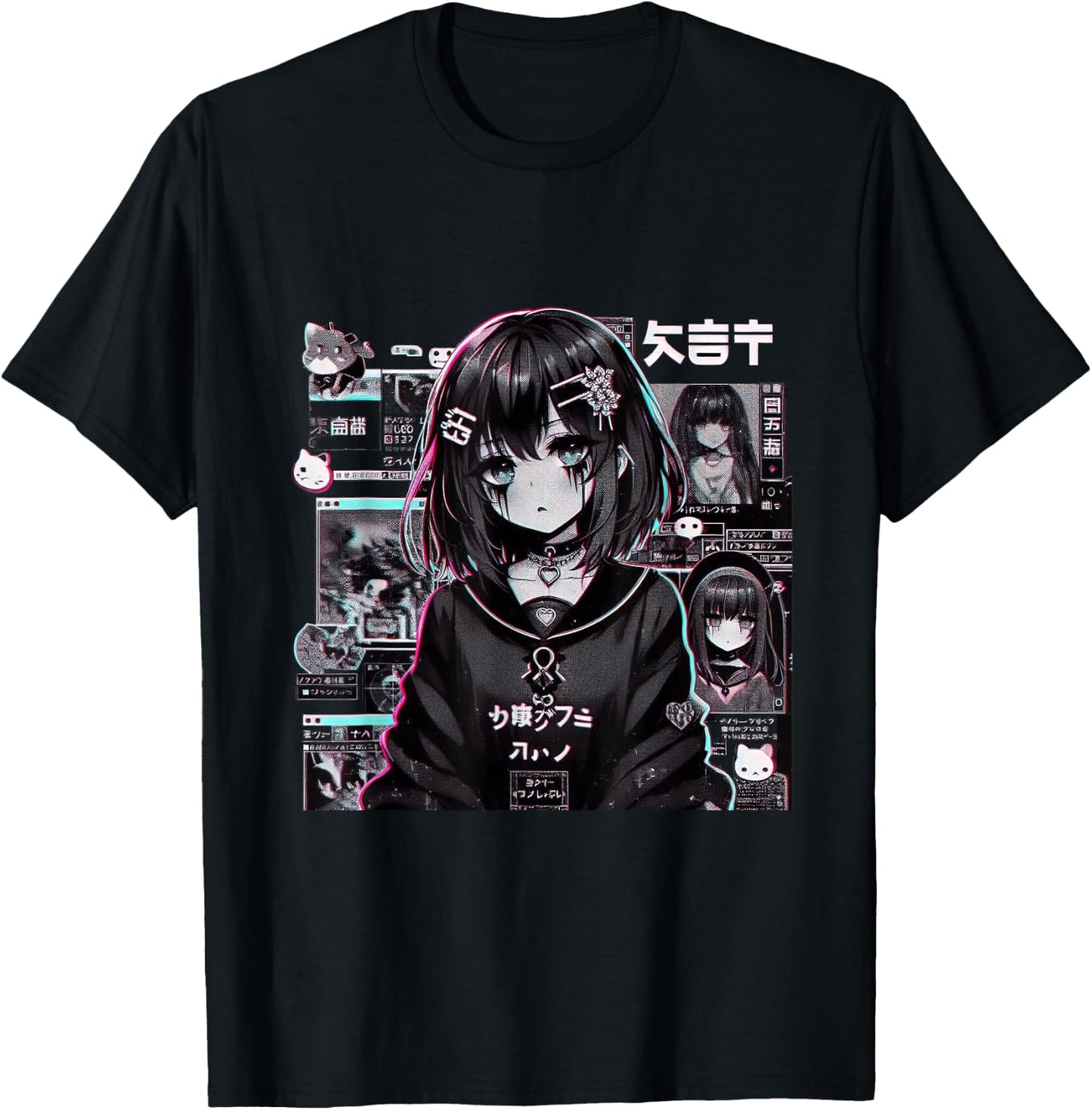 Vaporwave Anime Girl Japanese Aesthetic Anime Otaku T-Shirt - T-Shirt | Black