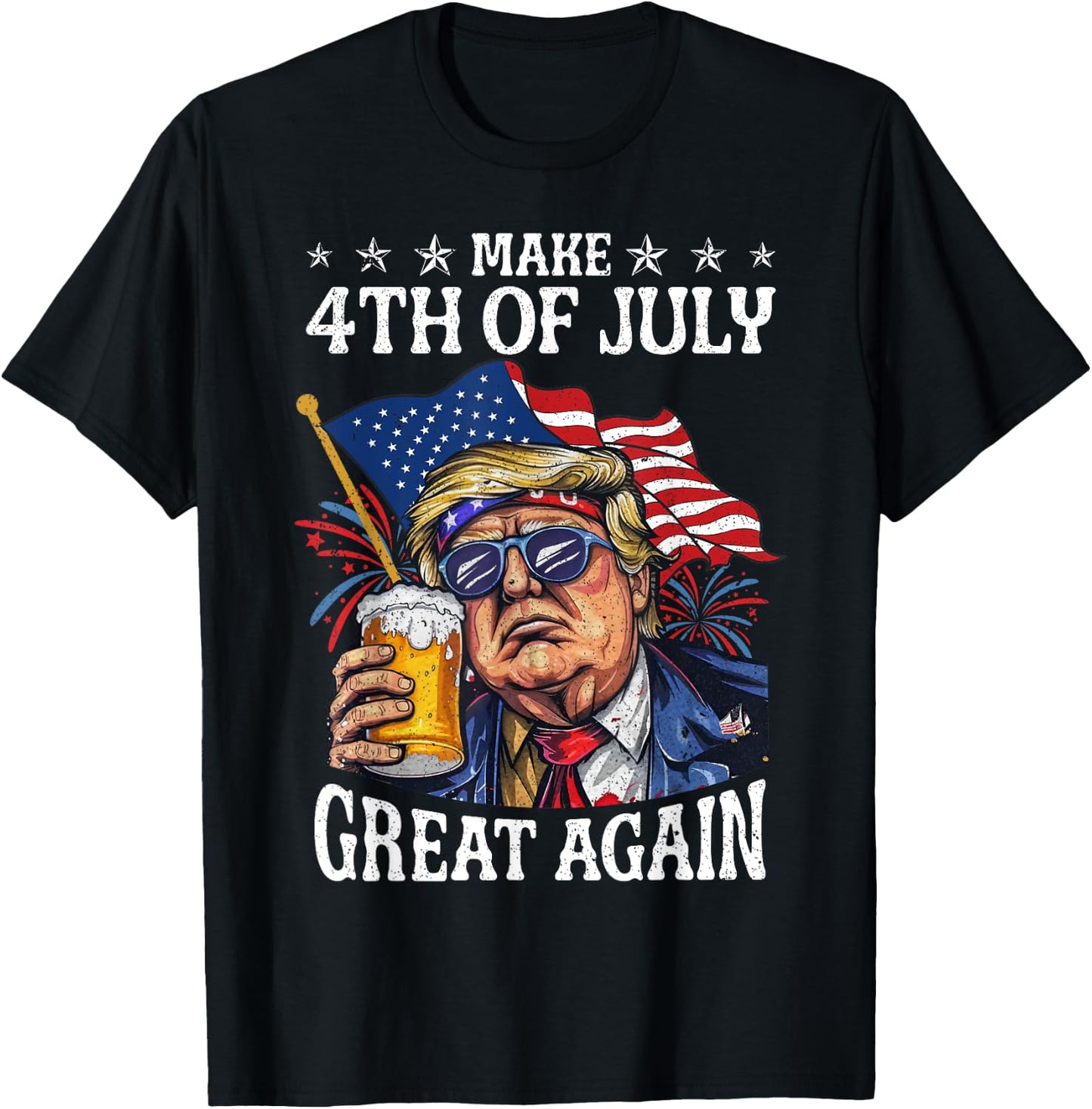 Funny Trump Drinking Beer Team Make 4th Of July Great Again T-Shirt - T-Shirt | Black