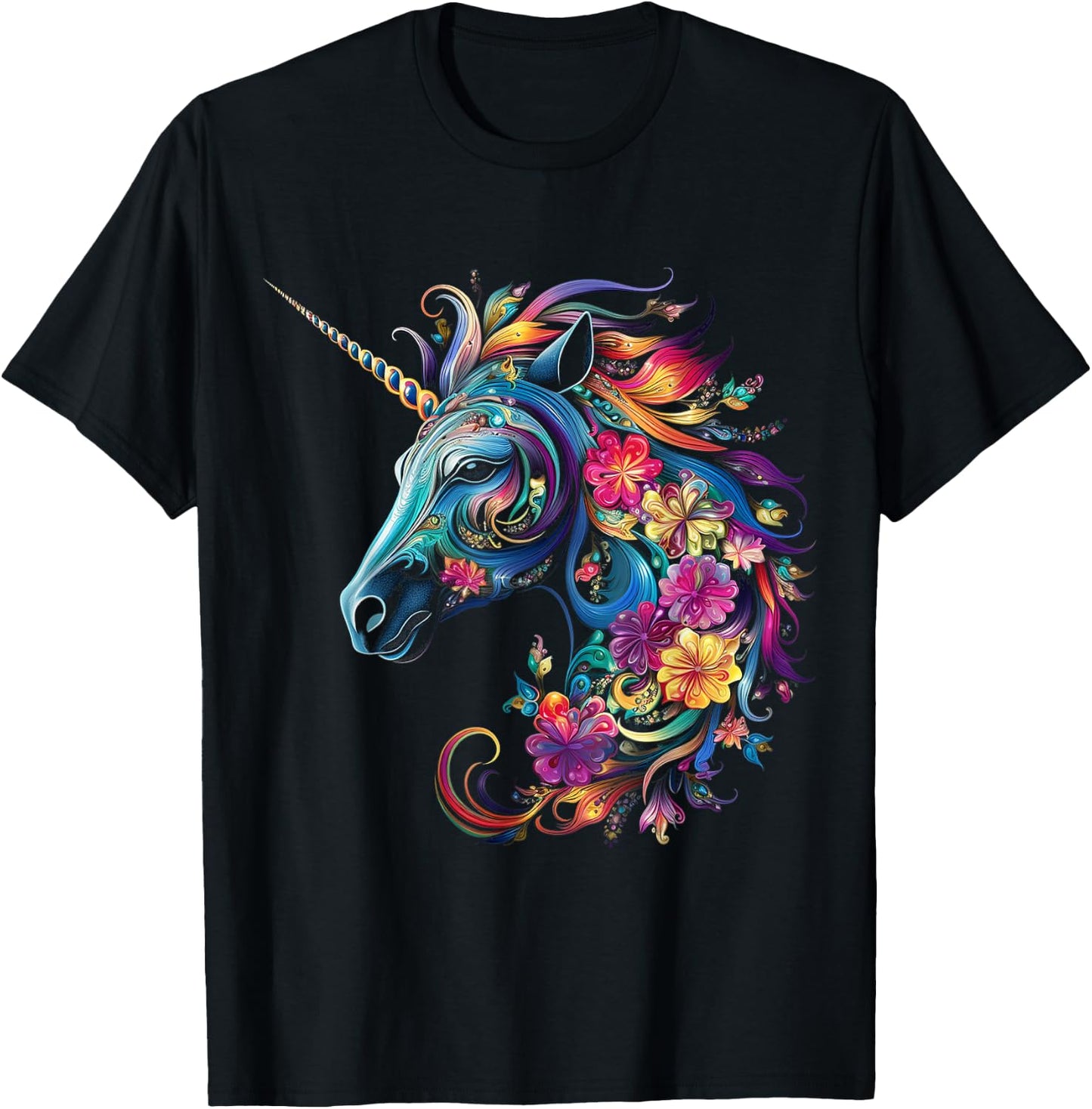 Unicorn Rainbow Animal Graphic Artwork Unicorn T-Shirt - T-Shirt | Black