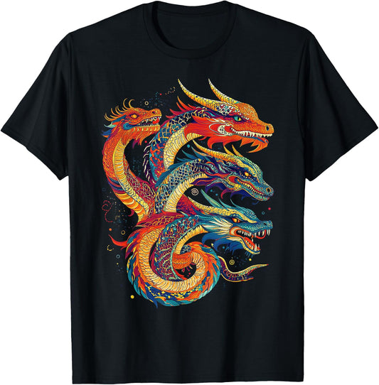 Hydra Dragon Graphic Mythical Art Hydra Dragon T-Shirt - T-Shirt | Black