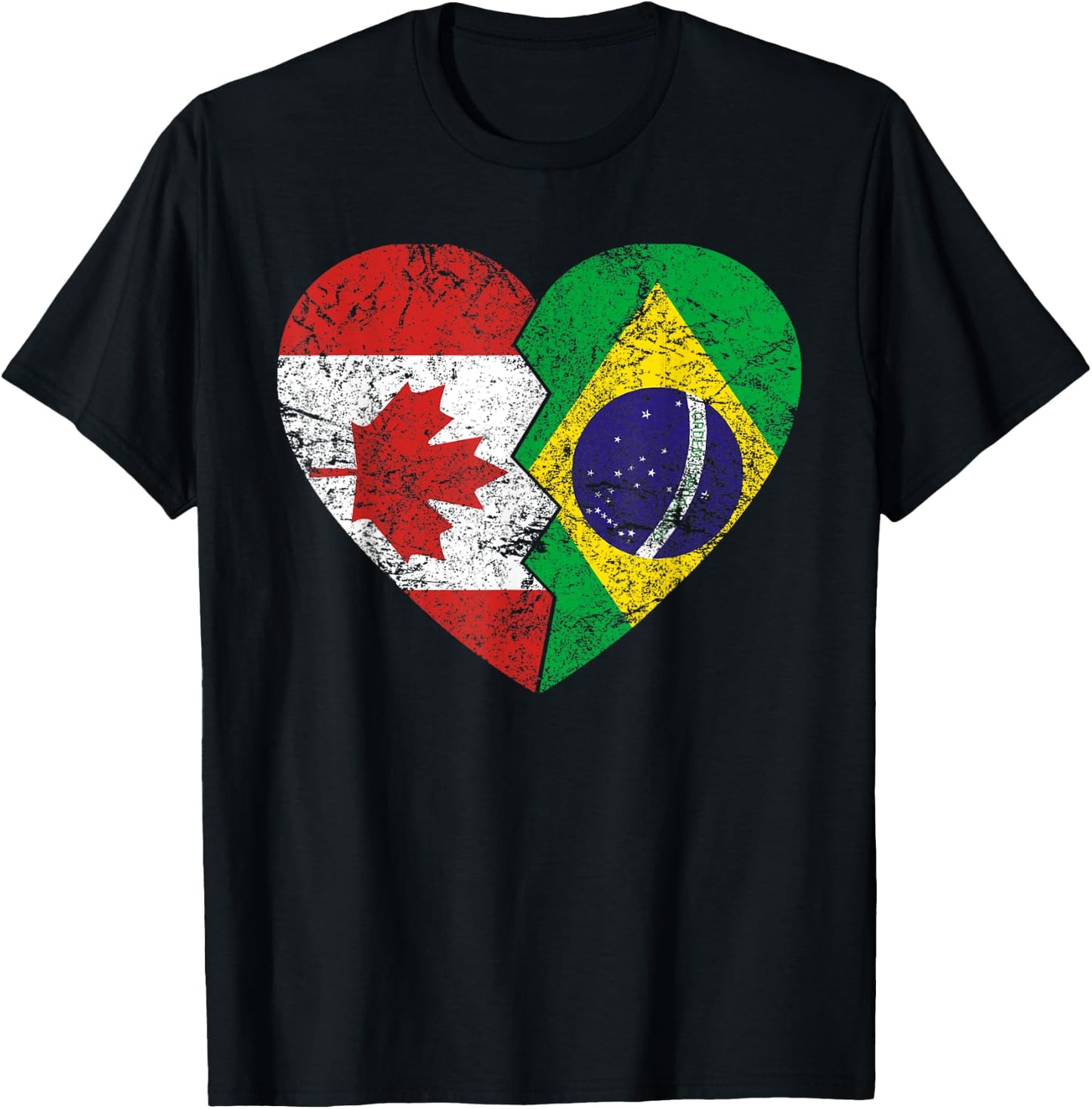 Brazilian Canadian Flags Heart | Canada Brazil Roots Vintage T-Shirt - T-Shirt | Black