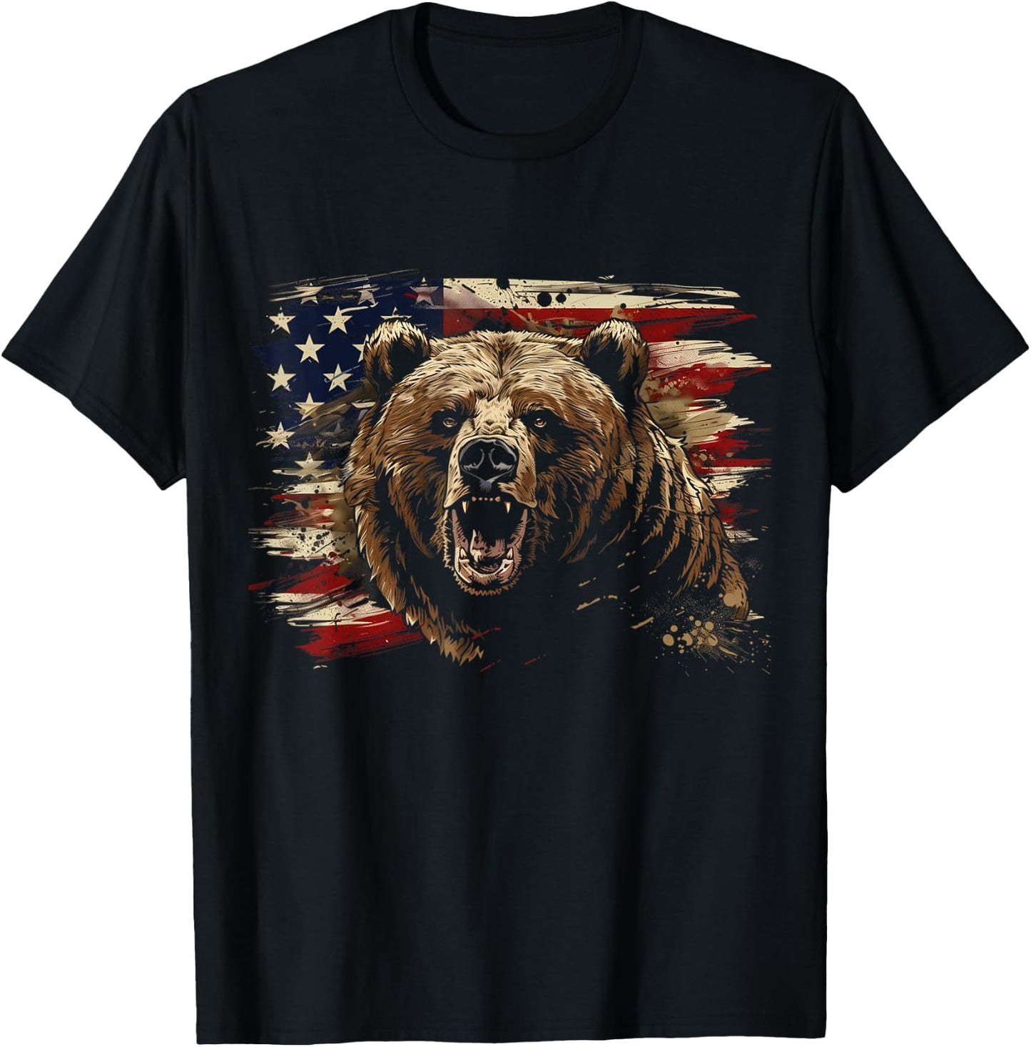 Bear American Flag USA Patriotic Grizzly Bear Lover T-Shirt - T-Shirt | Black