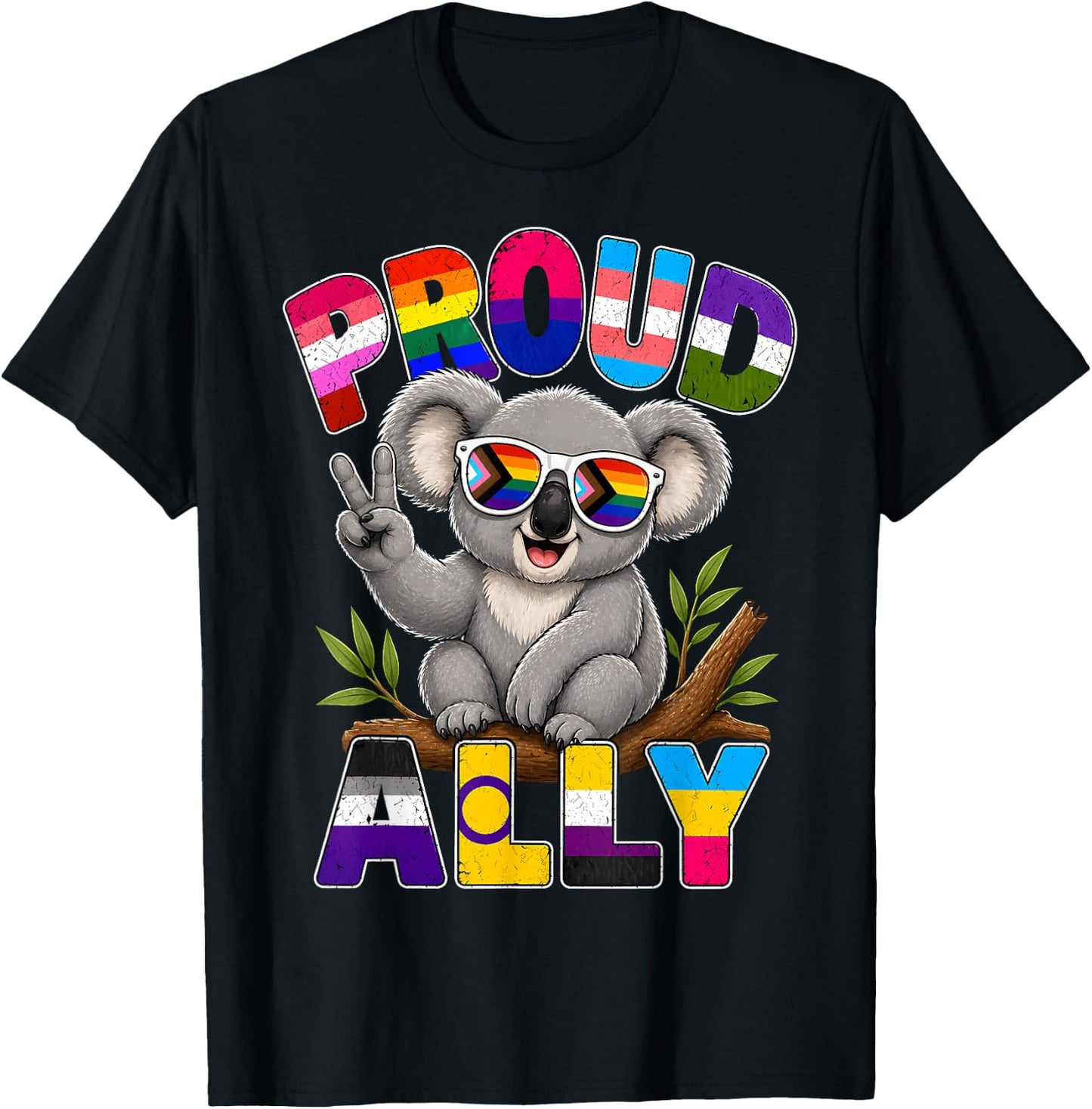 Proud Ally Koala LGBTQ Pride Month T-Shirt - T-Shirt | Black