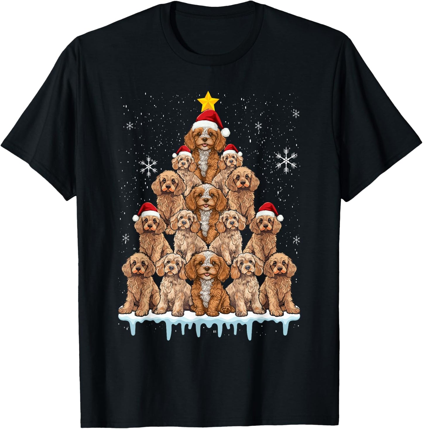 Christmas Tree Santa Cavapoo Christmas Lights Santa Cavapoo T-Shirt - T-Shirt | Black