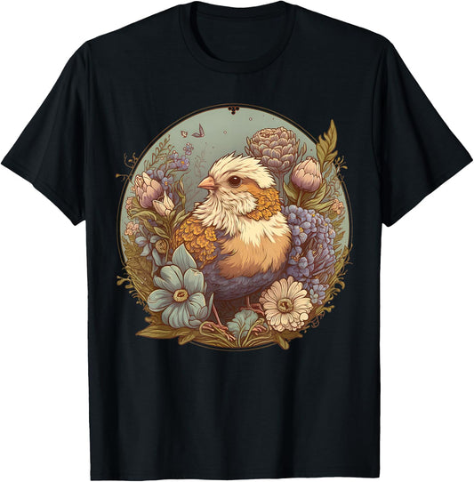Cute Cottagecore Floral Chicken Aesthetic Women Graphic T-Shirt - T-Shirt | Black
