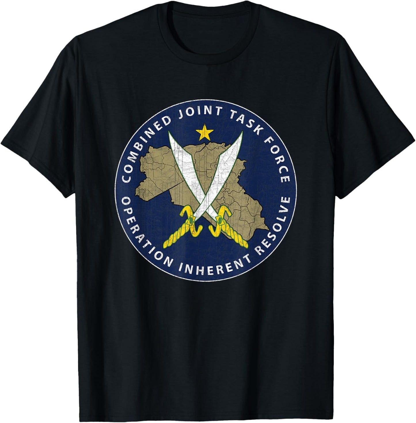 CJTF - OIR Operation Inherent Resolve Veteran Black Men's Vintage Modern Veteran-Themed Printed , Small, Short Sleeve T-Shirt - T-Shirt | Black
