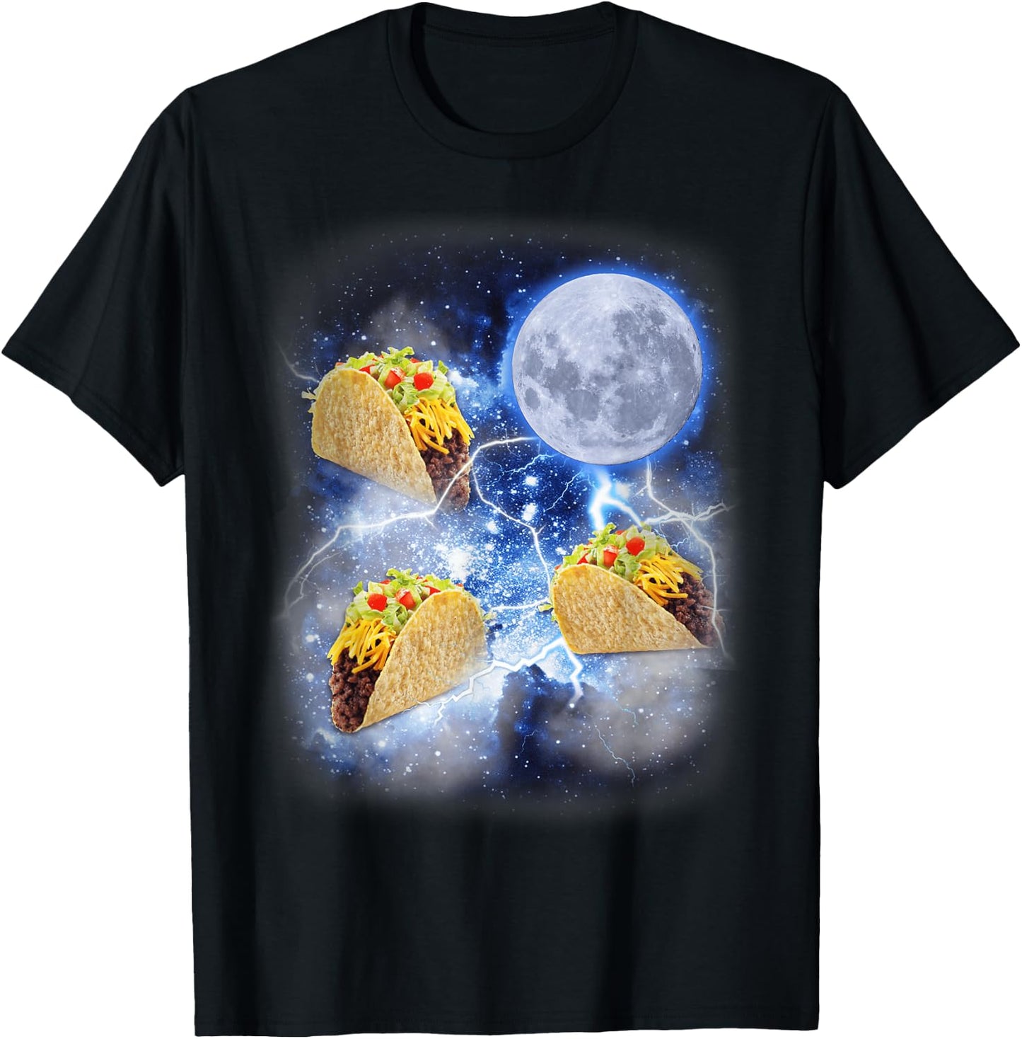 Three Taco Moon - Funny 3 Tacos Howling Meme Weird Cursed T-Shirt - T-Shirt | Black