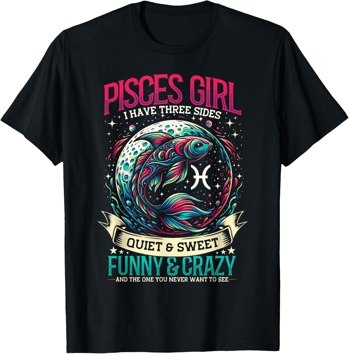 Pisces Zodiac Sign Moon Astrology Star Sign, Pisces Girl T-Shirt - T-Shirt | Black