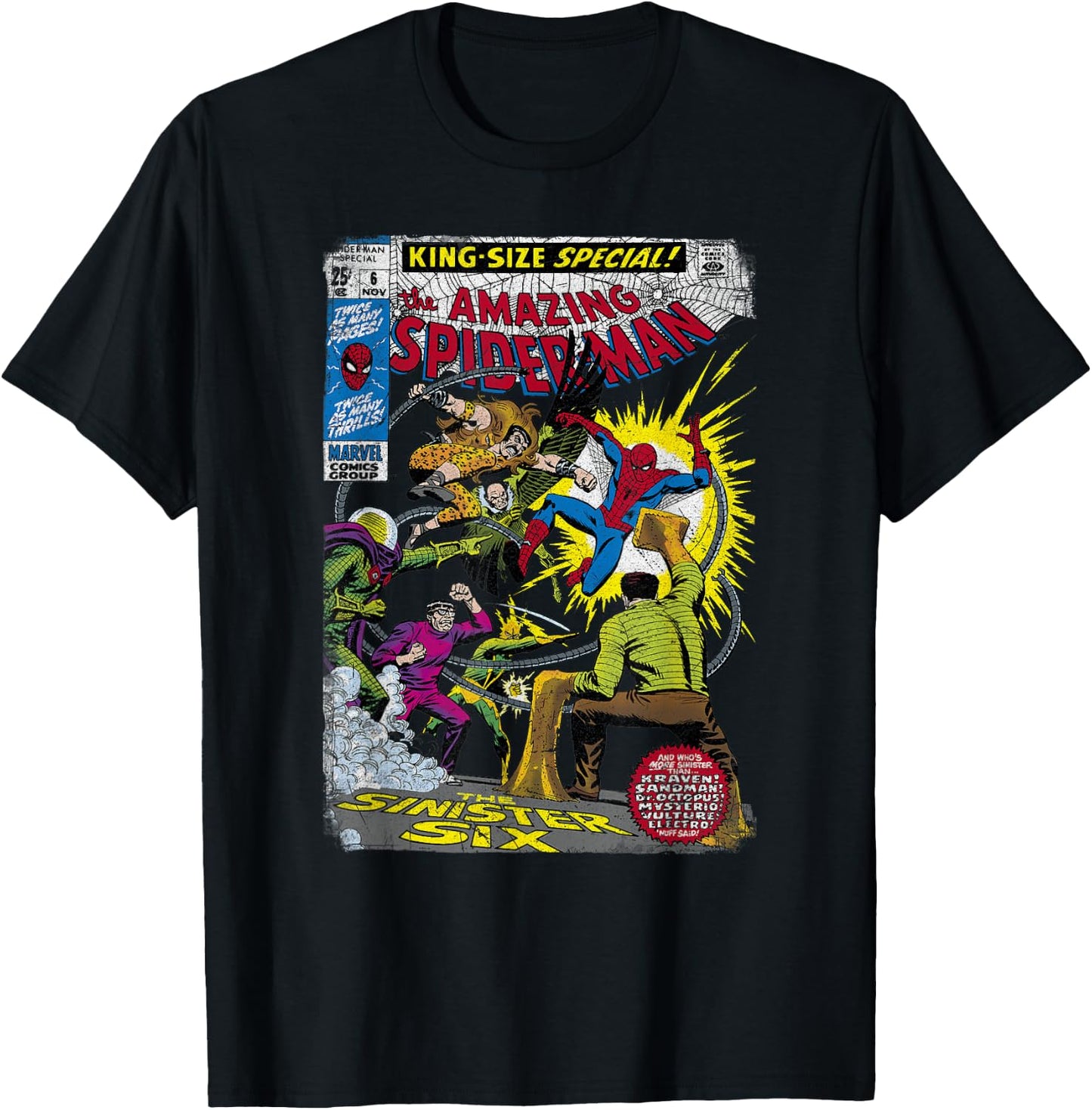 Marvel Spider-Man Sinister Six Villains Comic Cover Small T-Shirt - T-Shirt | Black