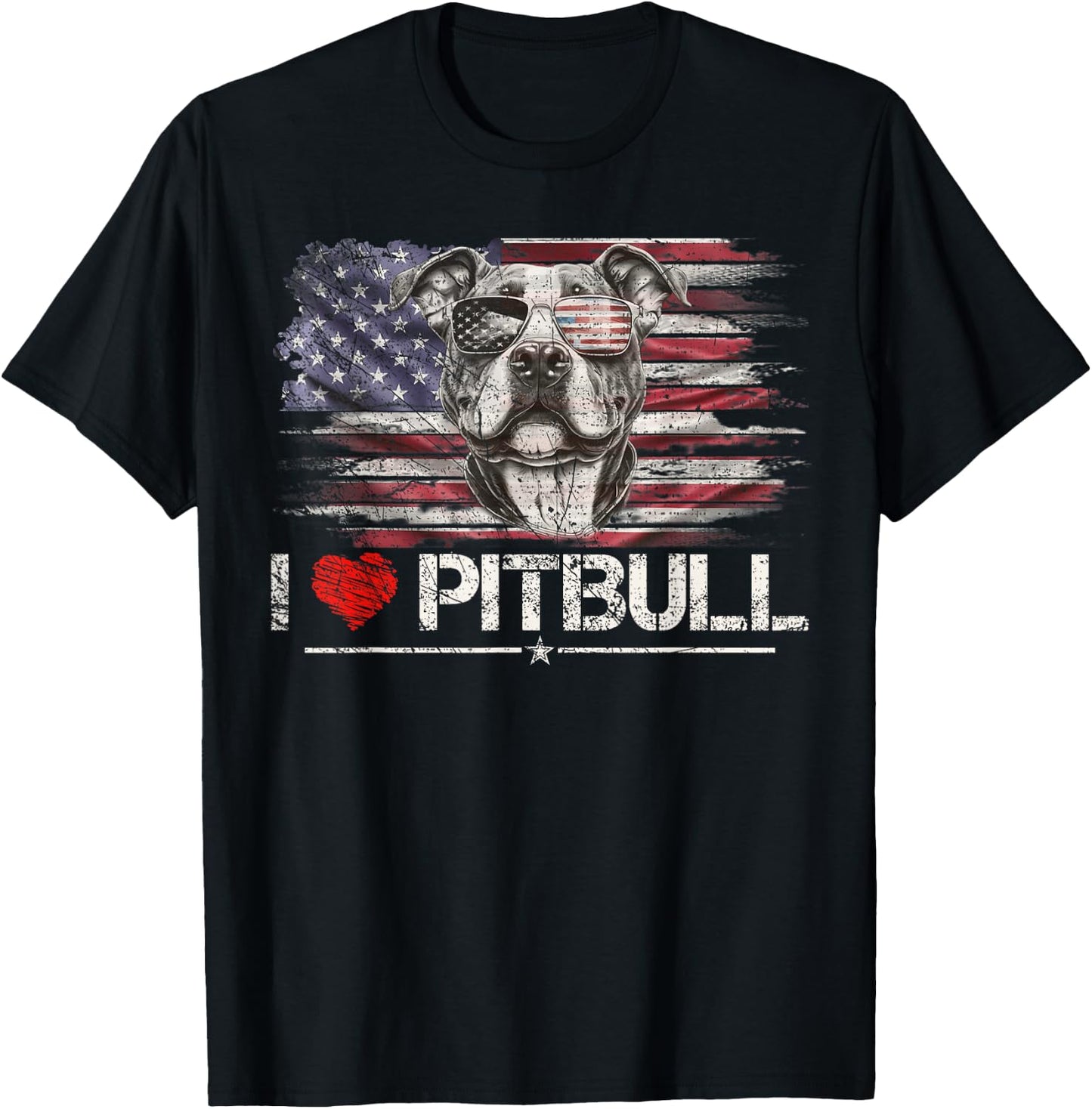 Vintage USA Flag I Love My Pitbull Dog Heart, Pittie Lover Kids Men T-Shirt - T-Shirt | Black