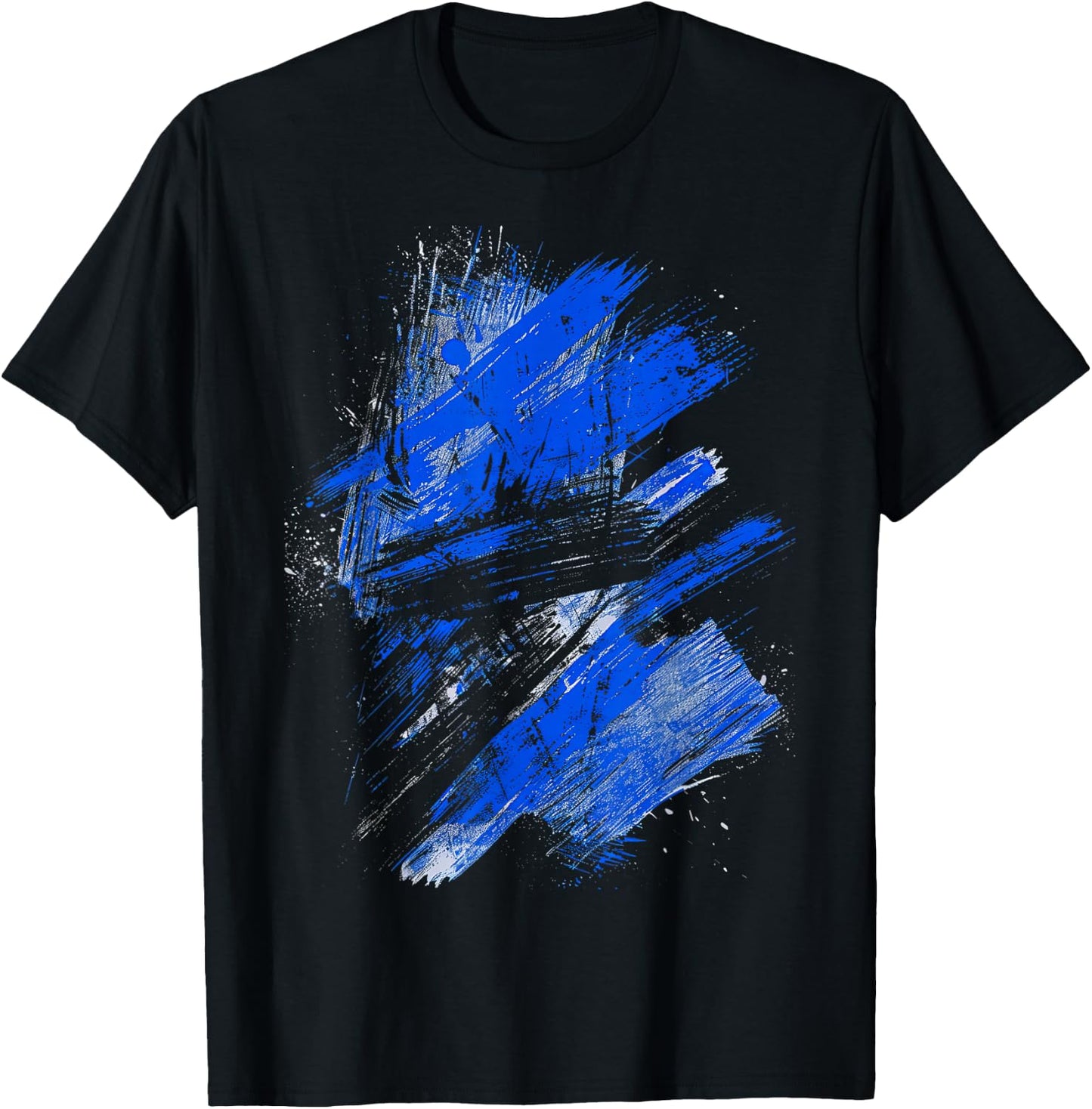 Blue And Black Artistic Splash Graphic T-Shirt - T-Shirt | Black