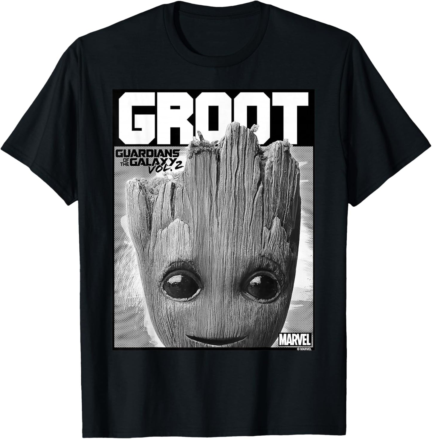 Marvel Guardians of The Galaxy Vol 2 Big Face Groot Poster T-Shirt - T-Shirt | Black