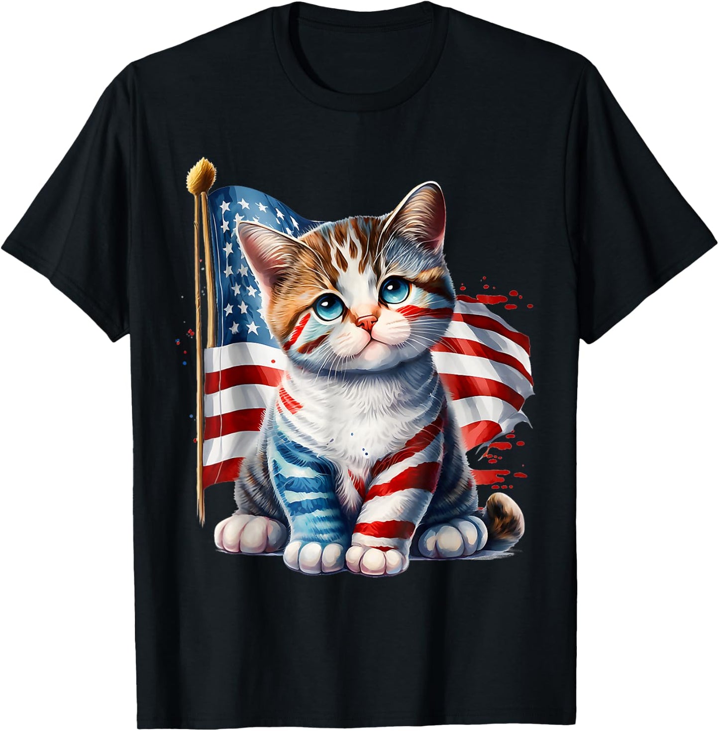 4th of July Kitty Cat American Flag America USA Cats Lover T-Shirt - T-Shirt | Black