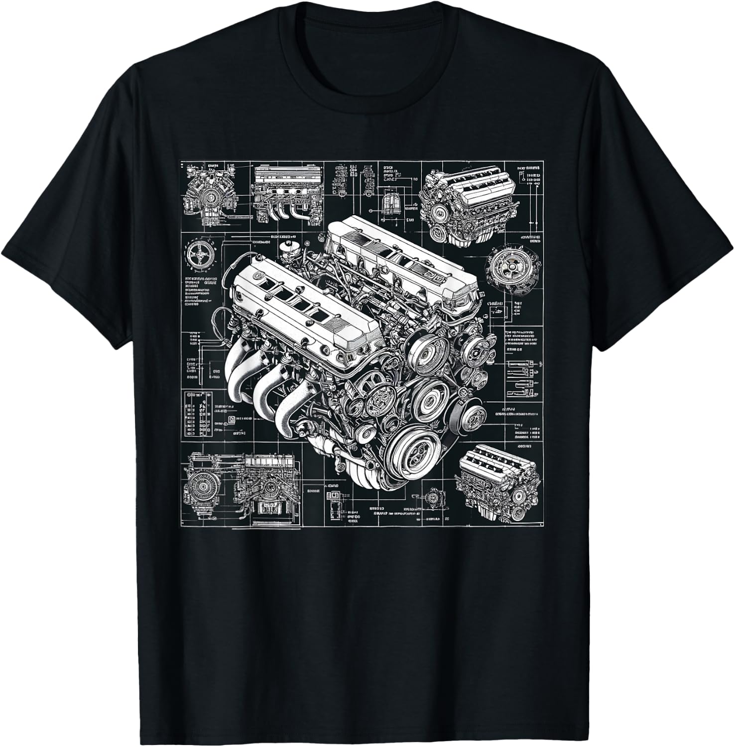 High Performance GTE Engine Blueprint For Car Mechanics T-Shirt - T-Shirt | Black