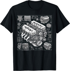 High Performance GTE Engine Blueprint For Car Mechanics T-Shirt - T-Shirt | Black