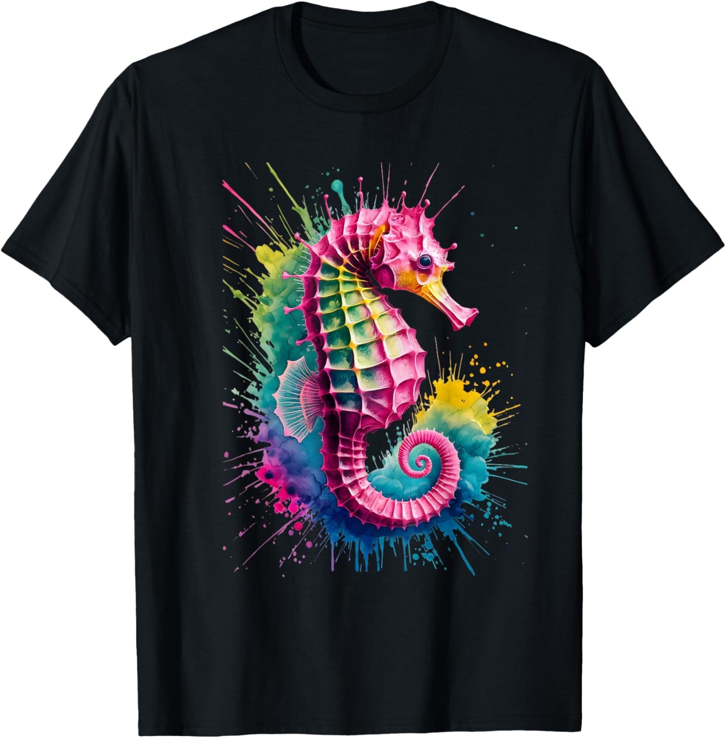 Seahorse Men Woman Colorful Watercolor Seahorse T-Shirt - T-Shirt | Black