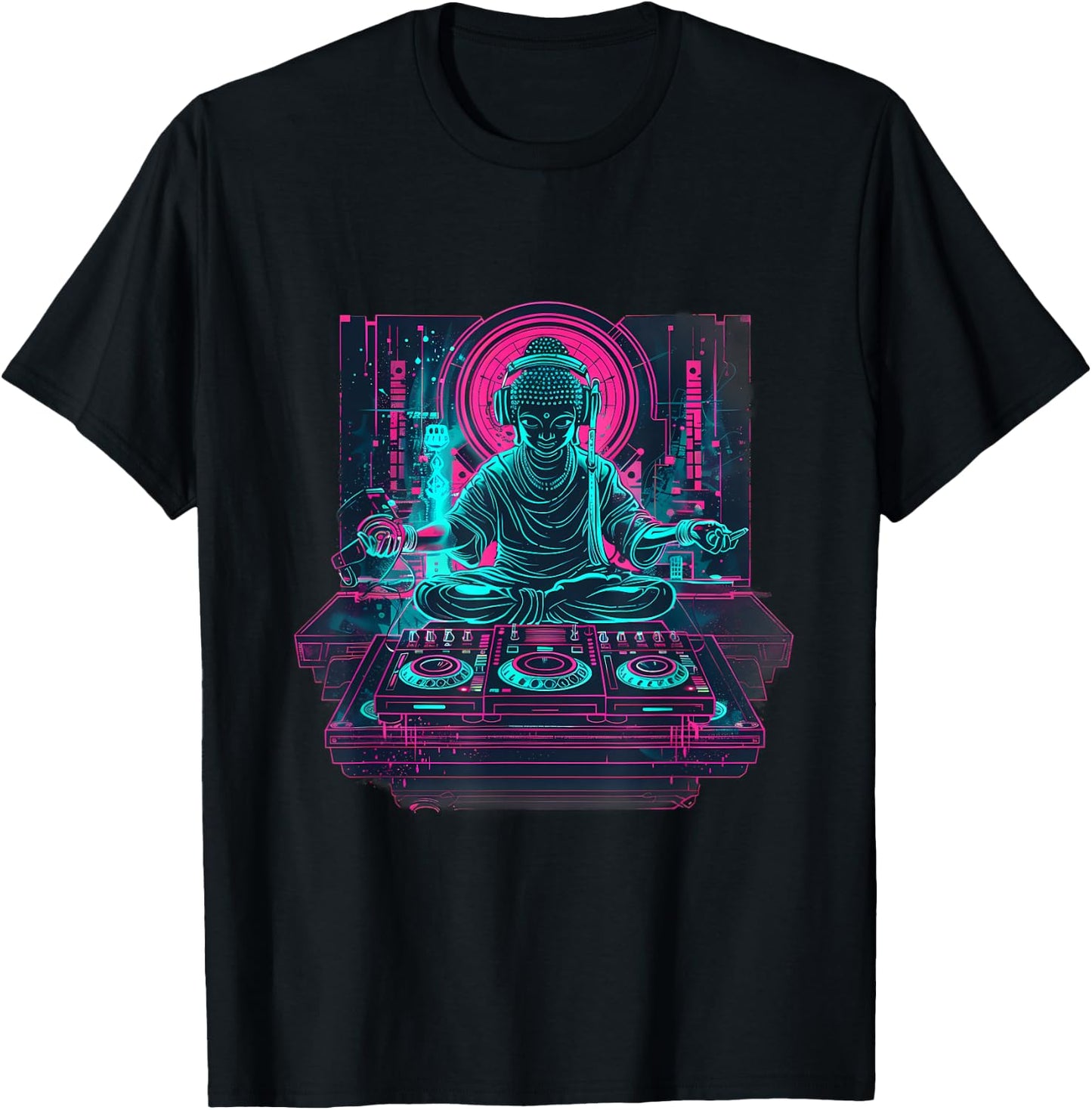 Buddha DJ House Meditation Buddhism Turntable DJ Buddha T-Shirt - T-Shirt | Black