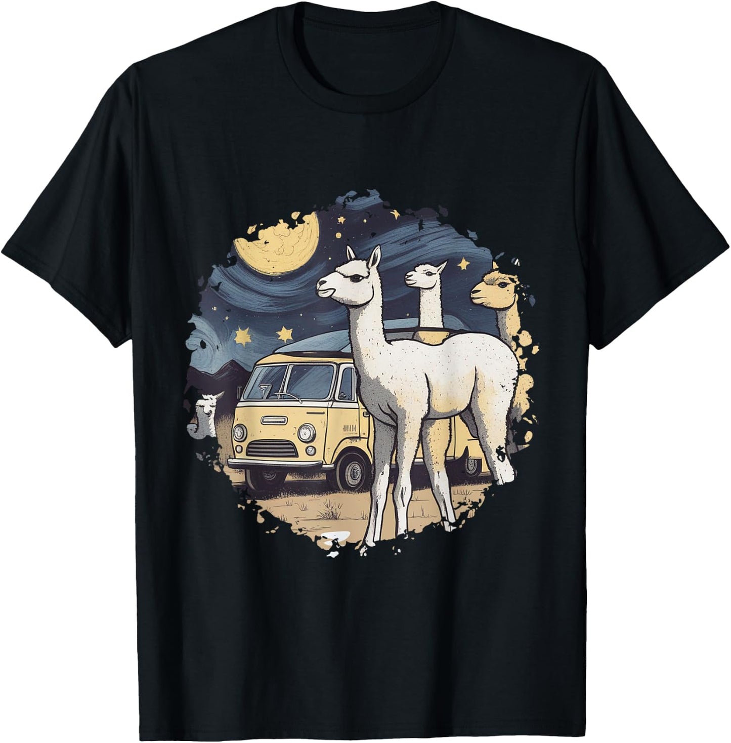 Cotopaxi Starry Night Artwork Llama National Park T-Shirt - T-Shirt | Black