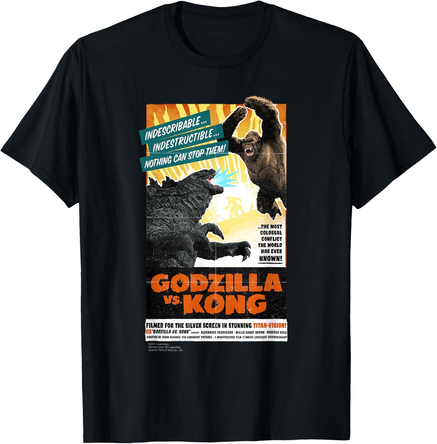 Monsterverse Godzilla vs Kong - Titan-Vision Retro Poster Adults Kids Black Short Sleeve T-Shirt - T-Shirt | Black