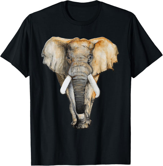 African Elephant Safari Watercolor Illustration T-Shirt - T-Shirt | Black