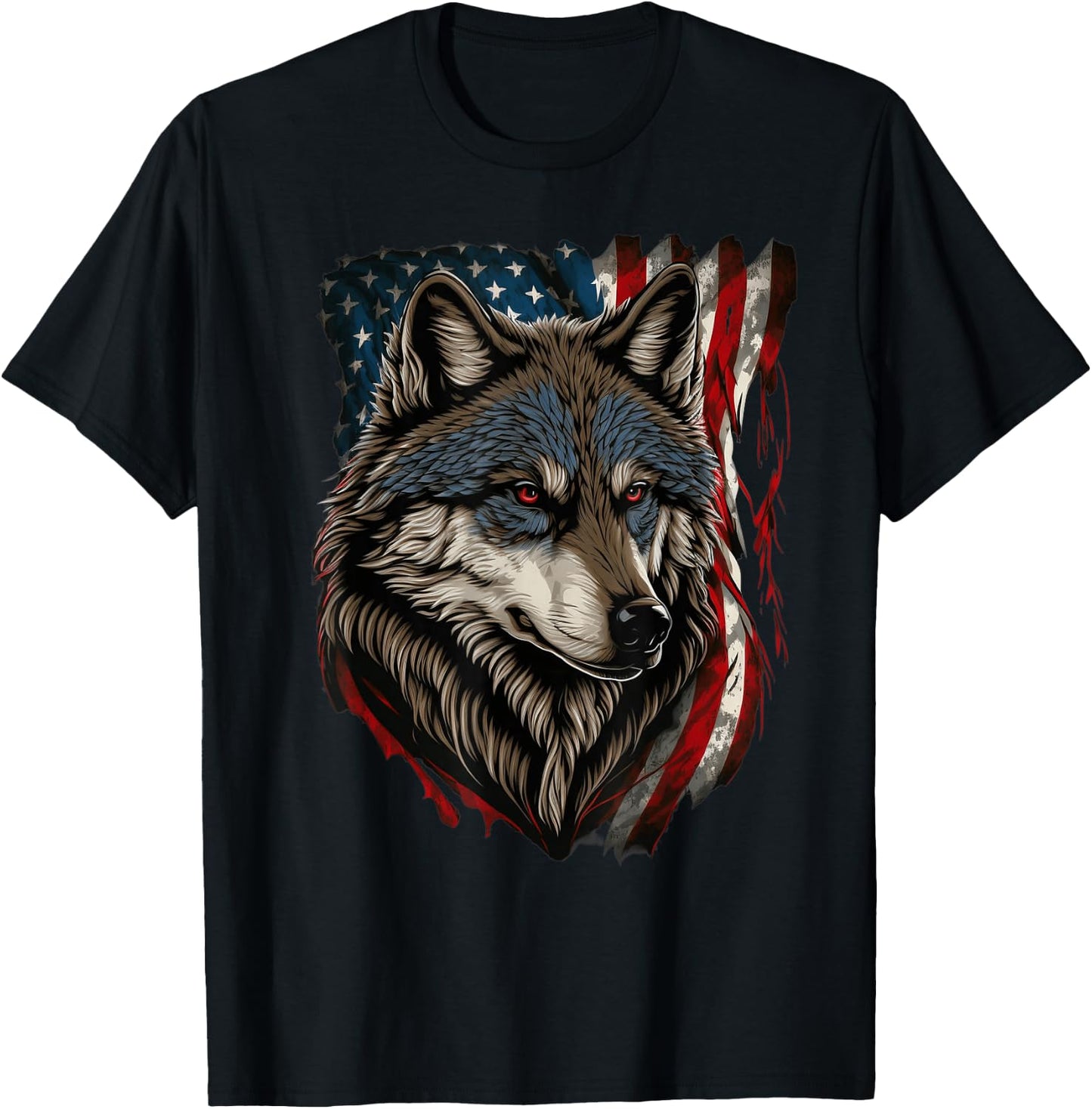 Wolf Outfit Patriotic Wolves 4th Of July USA American Flag T-Shirt - T-Shirt | Black