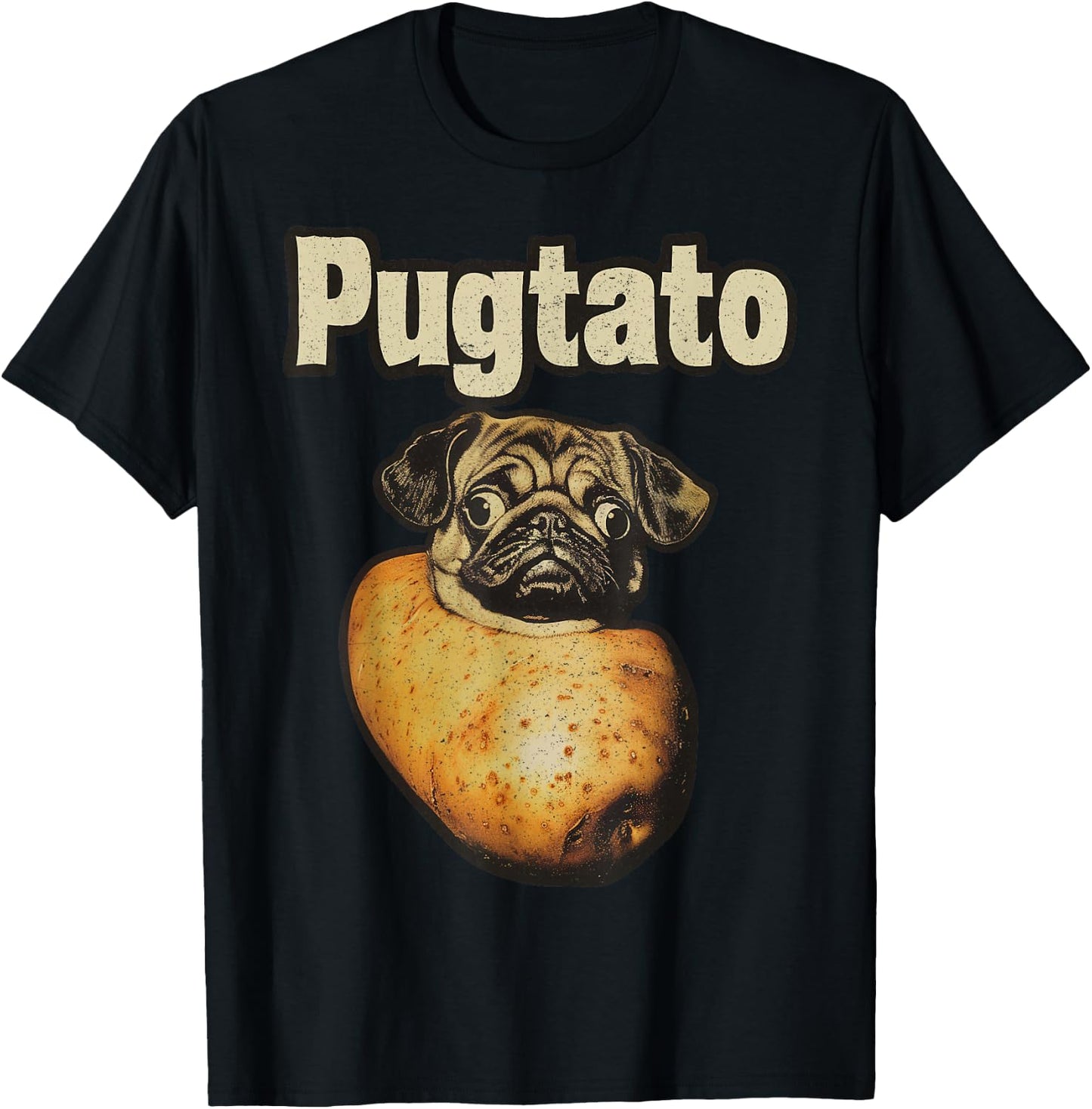Pugtato Potato Pug Retro – Pun Funny Dog T-Shirt - T-Shirt | Black