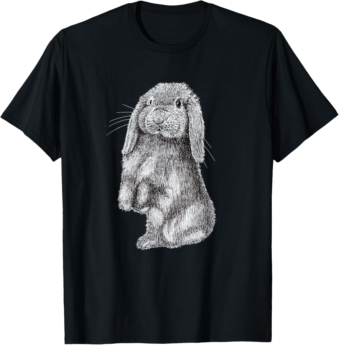 Lop Eared Bunny Rabbit Sitting Drawing T-Shirt - T-Shirt | Black