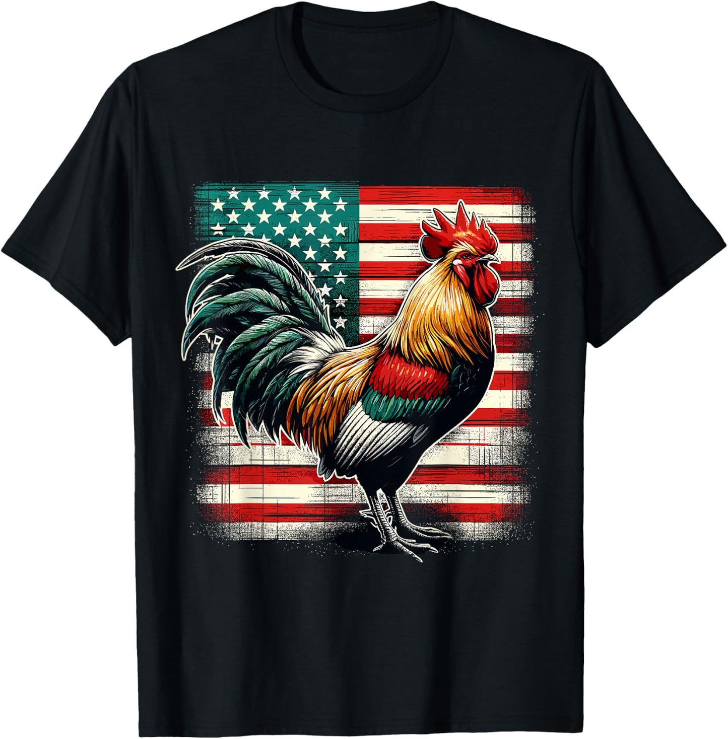 Patriotic Rooster USA Flag Chicken Farmer T-Shirt - T-Shirt | Black
