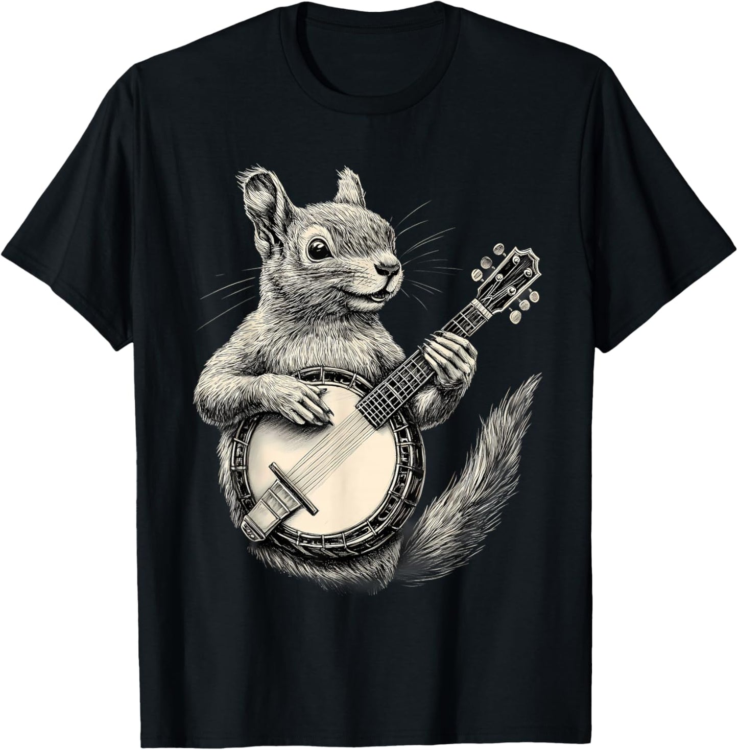 Banjo Squirrel Bluegrass Banjo Player Squirrel Playing Banjo T-Shirt - T-Shirt | Black