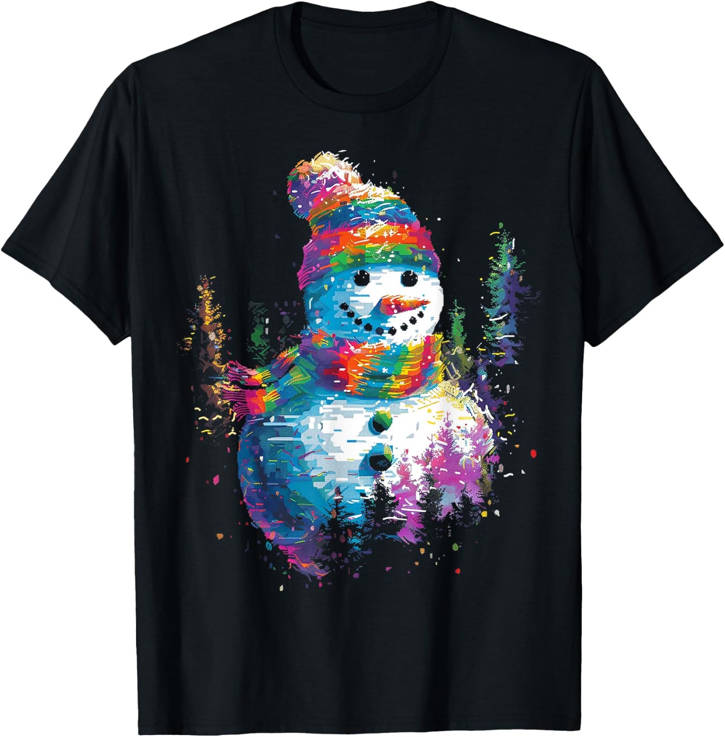 Snowman Christmas Motif X-Mas Art Family Snowman T-Shirt - T-Shirt | Black