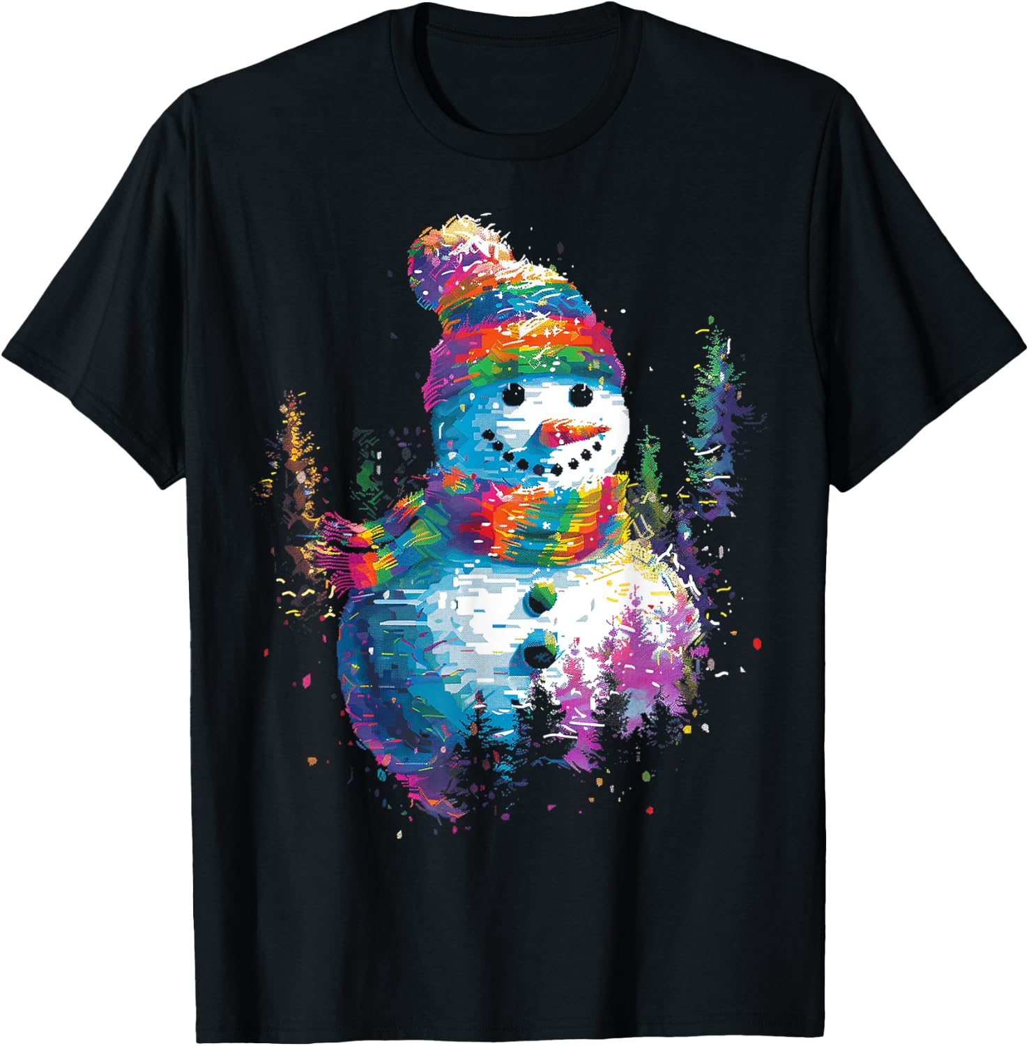 Snowman Christmas Motif X-Mas Art Family Snowman T-Shirt - T-Shirt | Black