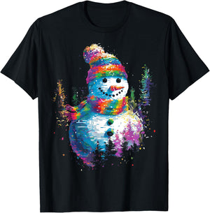 Snowman Christmas Motif X-Mas Art Family Snowman T-Shirt - T-Shirt | Black