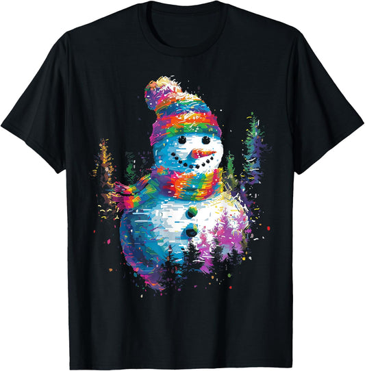 Snowman Christmas Motif X-Mas Art Family Snowman T-Shirt - T-Shirt | Black